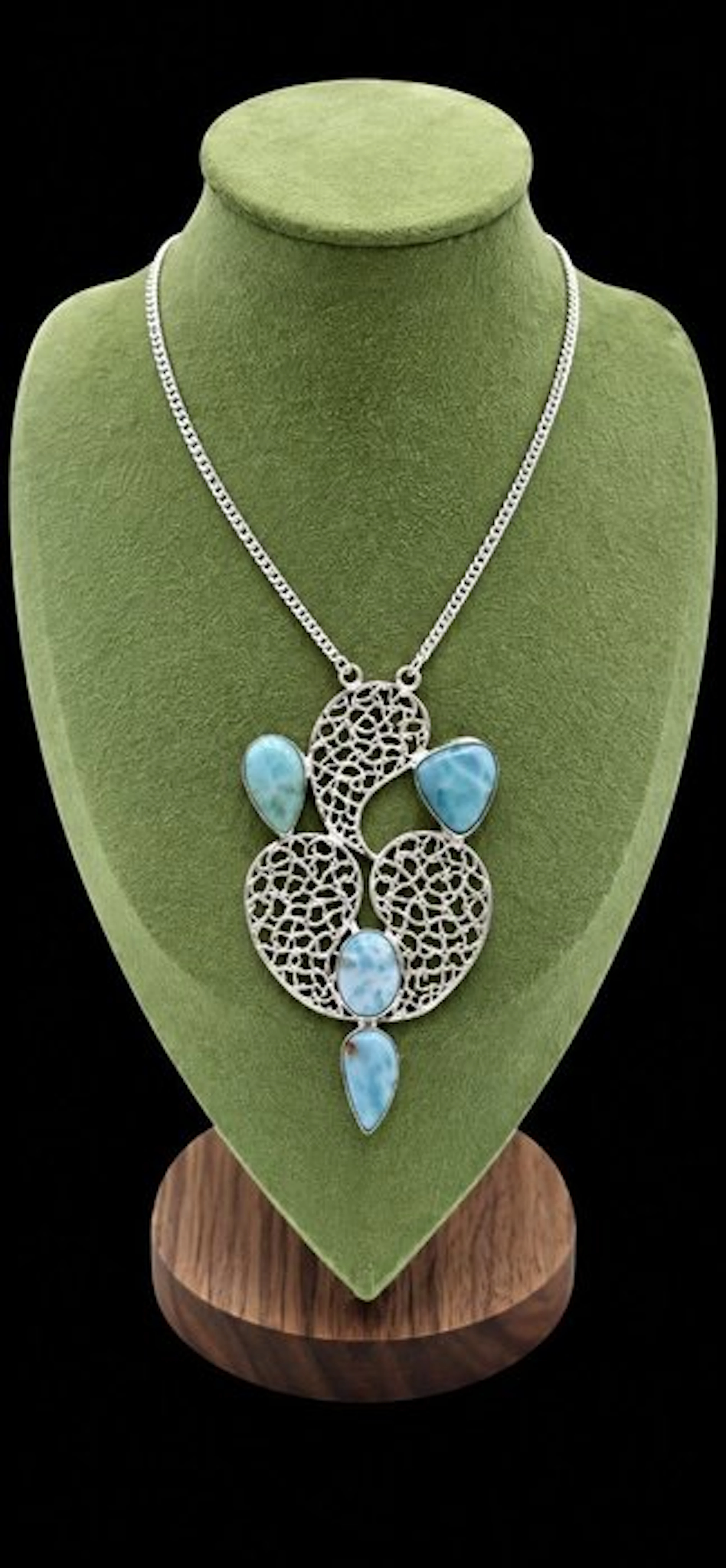 Natural Larimar Teardrop Necklace - Necklace - Necklace