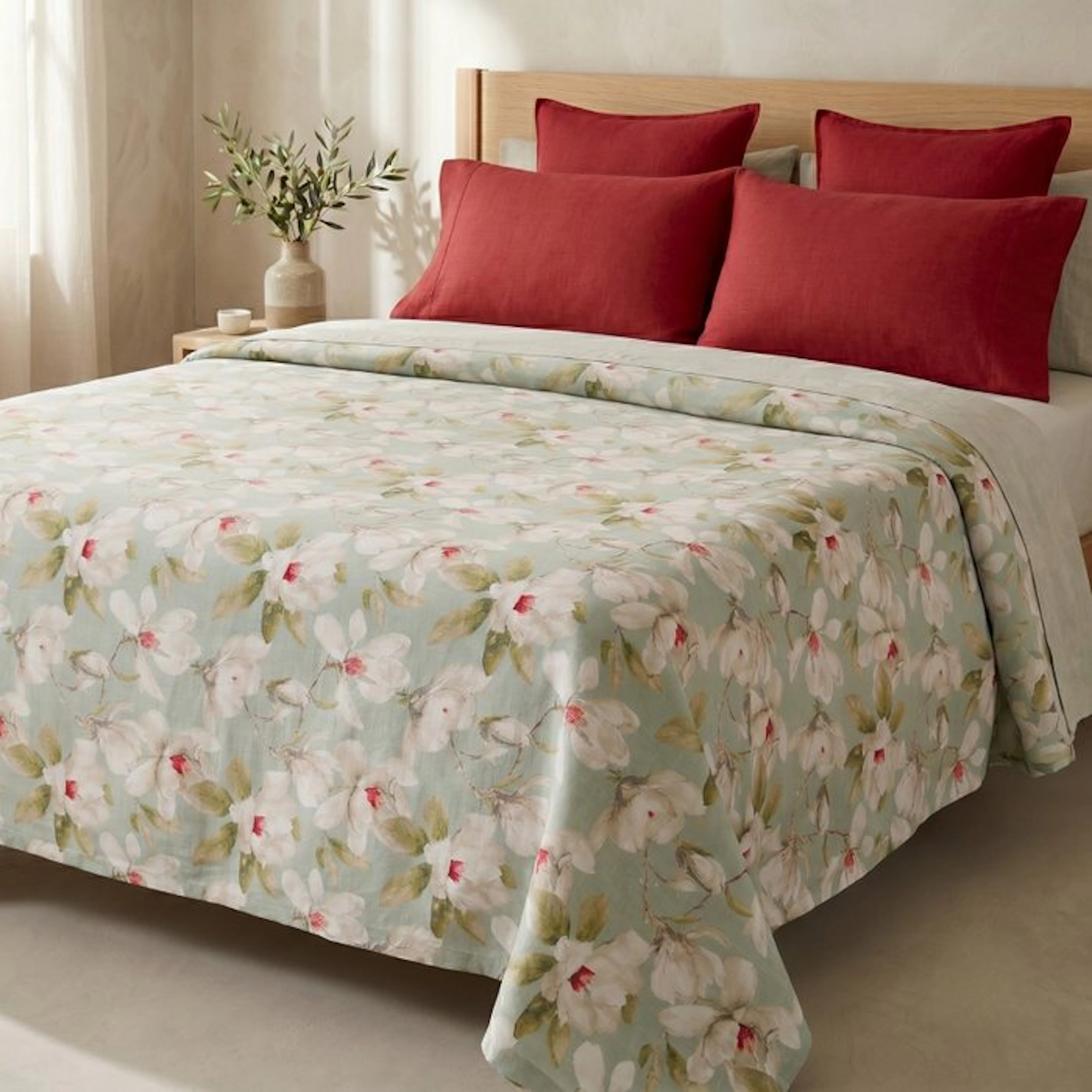 BA231 - Floral bedspread - Ready to use – Green and White...