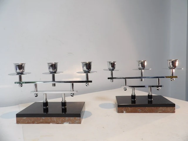 Candleholder (2) - Marble/Chrome/Bakelite