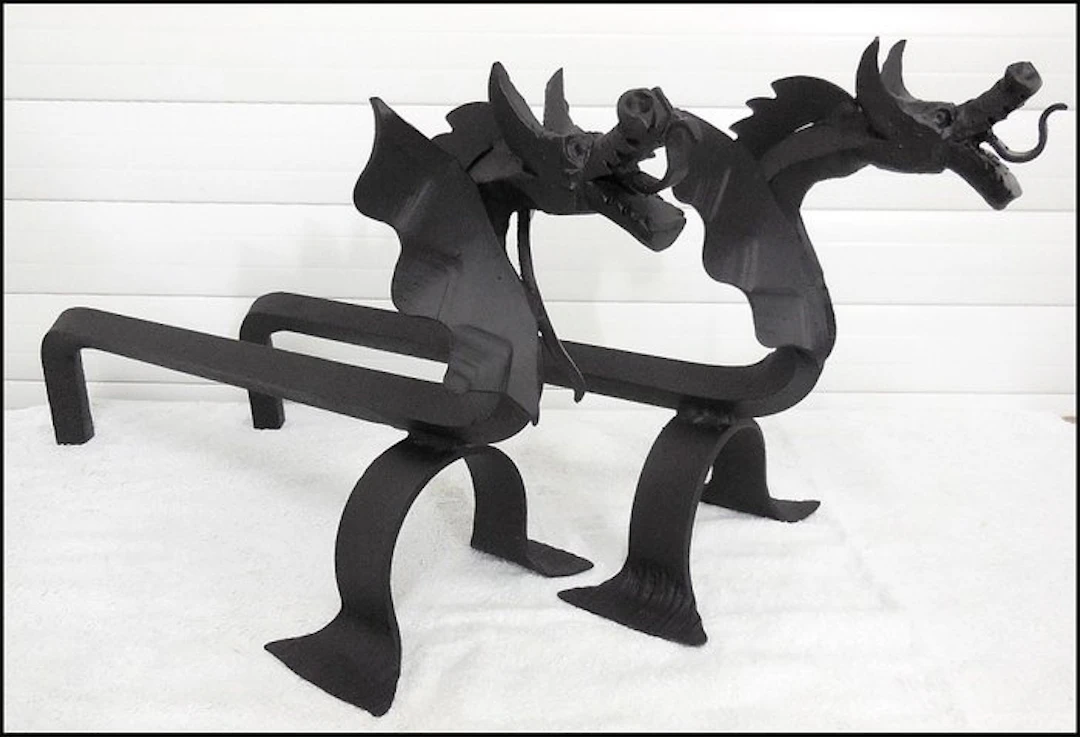 Fireplace accessory - Wrought iron - Ancient Dragon Andirons
