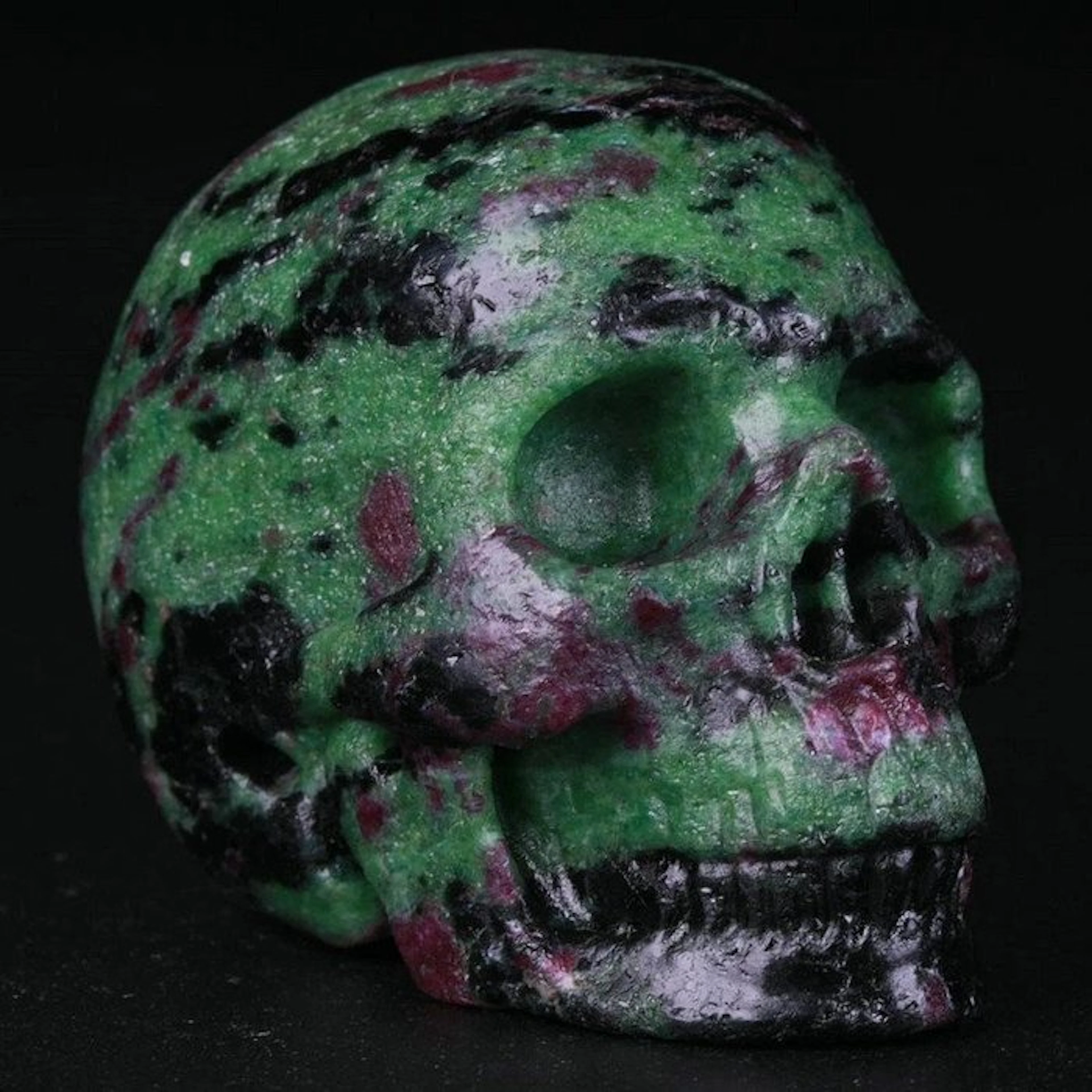 95g Ruby Zoisite Skull – Whorl Pattern