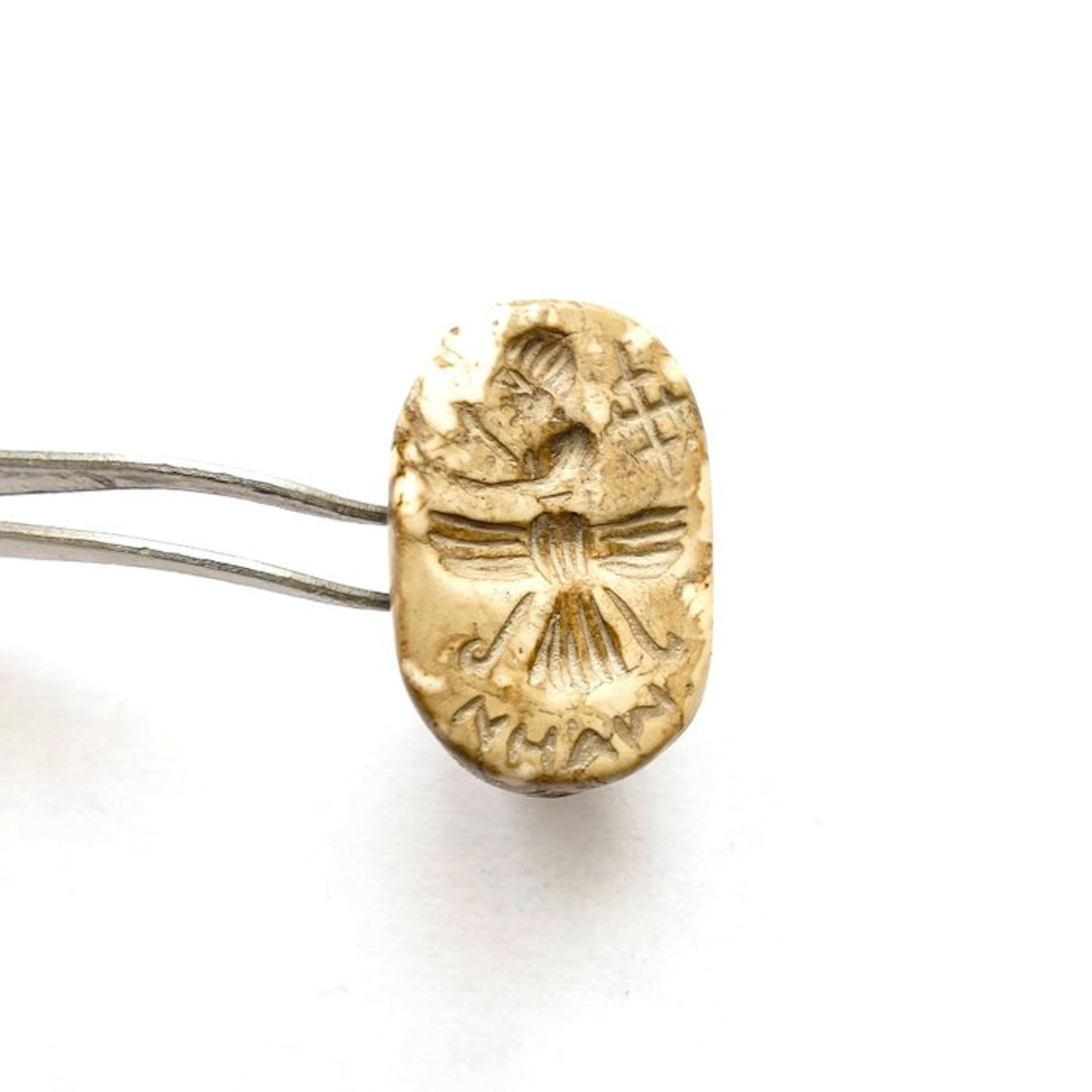 Silk Road, Central Asia Jasper Winged Deity Bead Seal Talisman - 24 mm