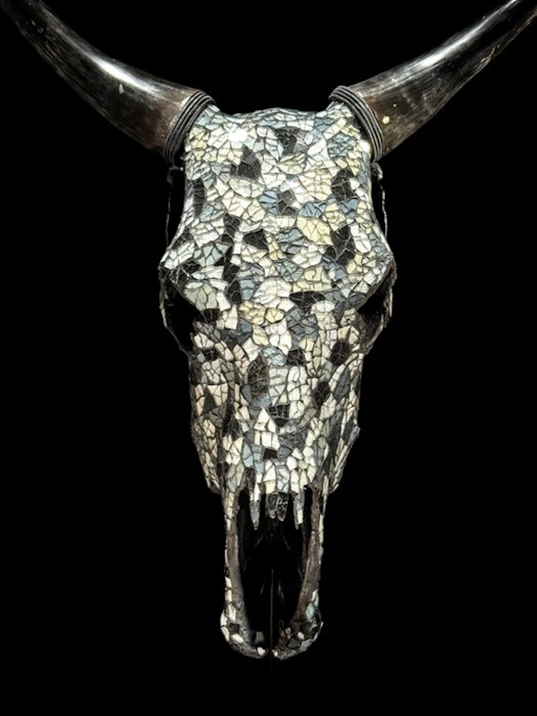 NO RESERVE PRICE - Stunning Cow skull with Glass Mosaic...