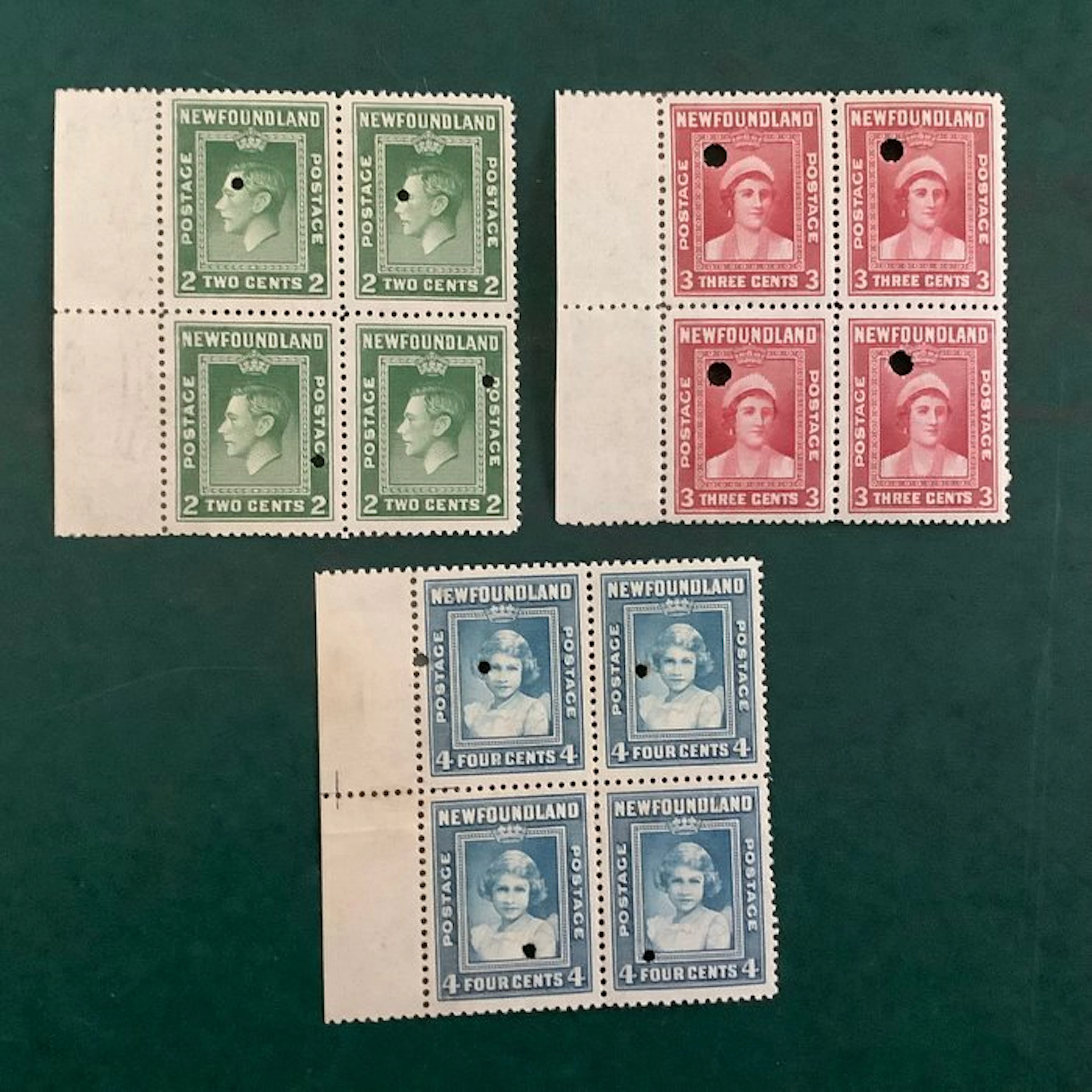 Newfoundland 1938 - Proofs; 3 blocks of four plate proofs...