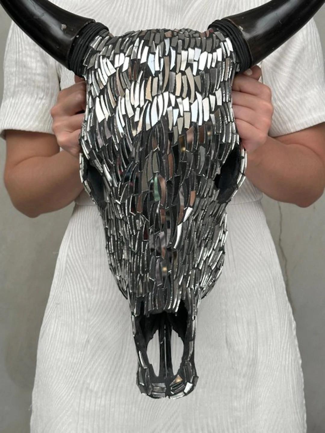 NO RESERVE PRICE - Stunning Cow skull with Glass Mosaic...