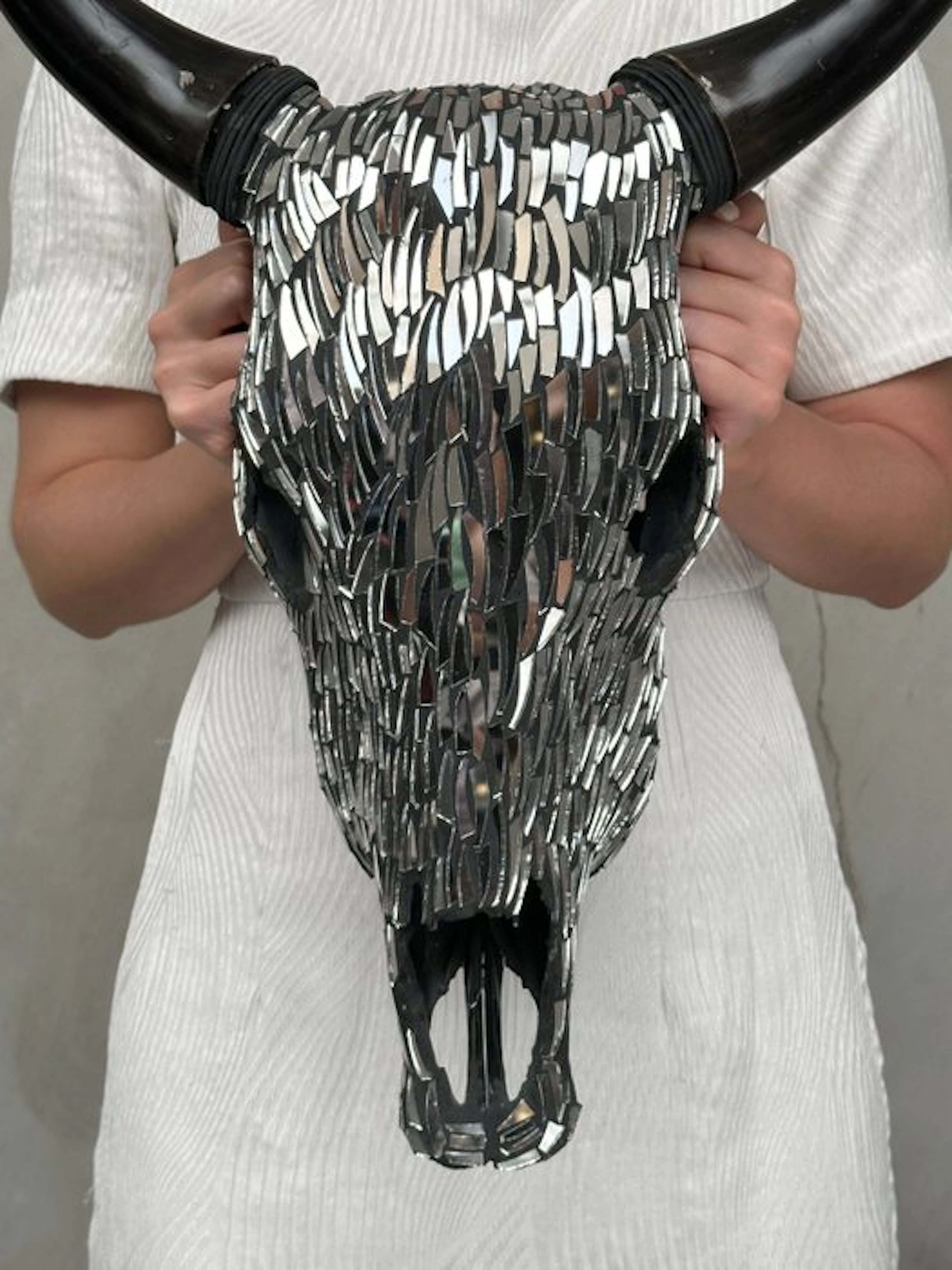 NO RESERVE PRICE - Stunning Cow skull with Glass Mosaic...