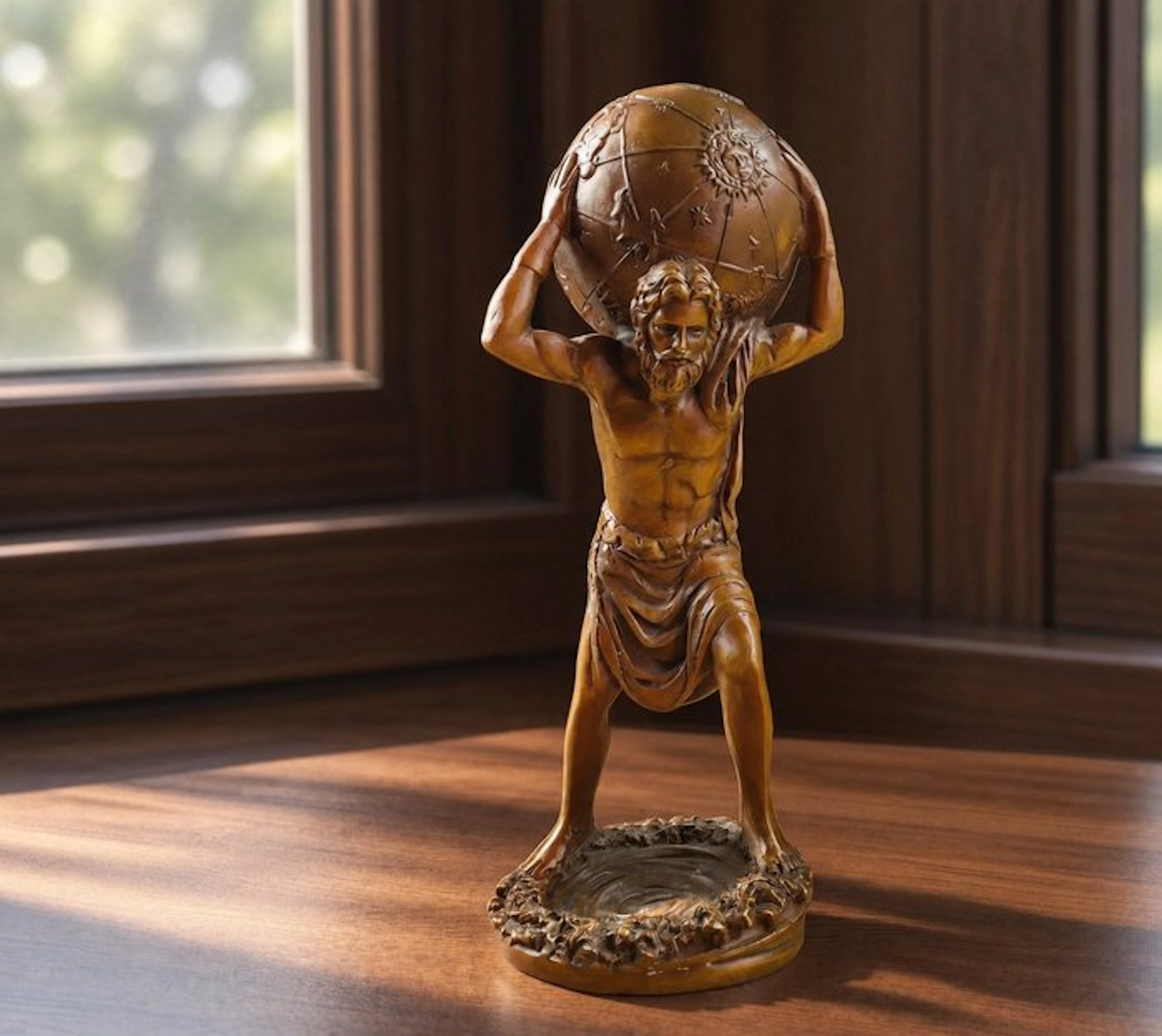 Figurine - Atlas carries the heavens on its back - Copper