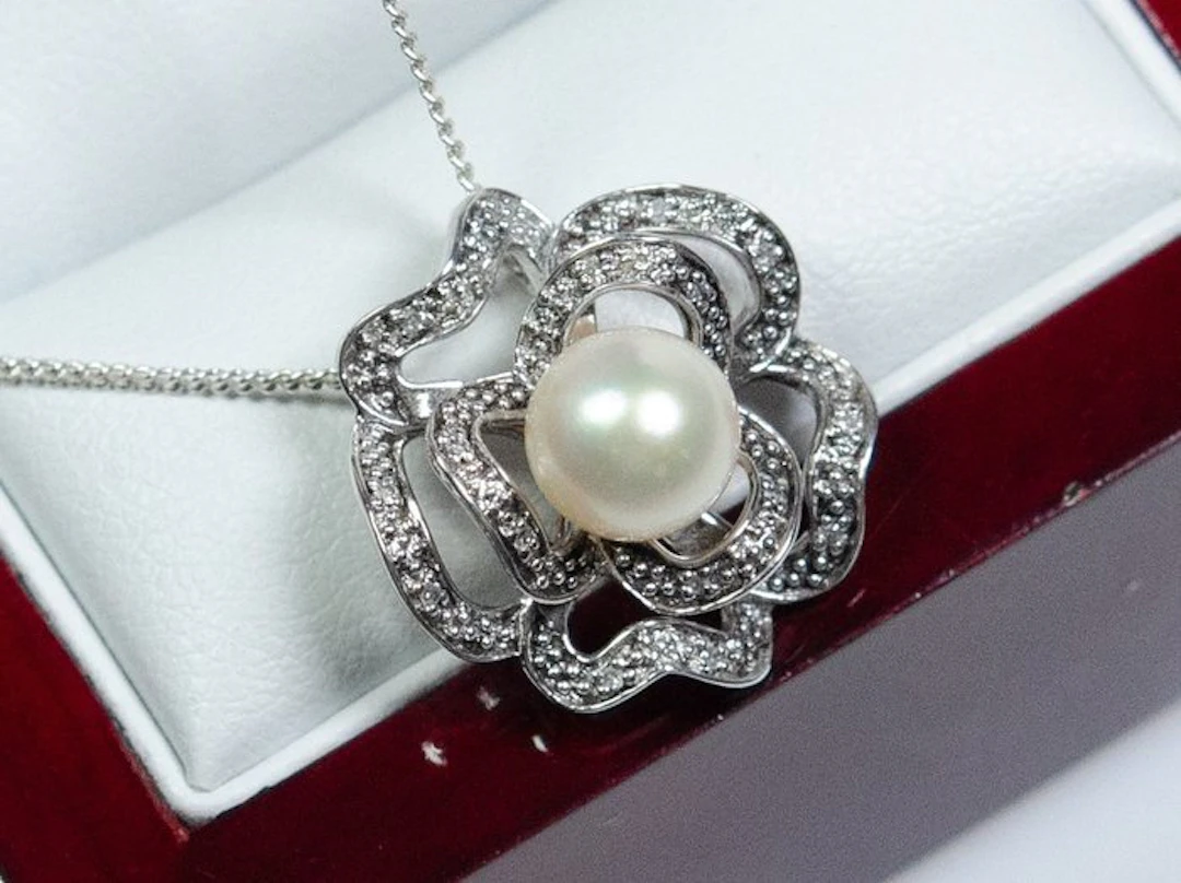 No reserve price - Pendant - 925 silver - Ø 7.5 mm Akoya...