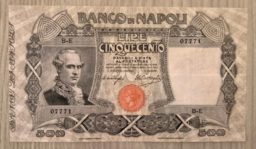 Italy. - 500 Lire - 07/12/1909 - Banco di Napoli...