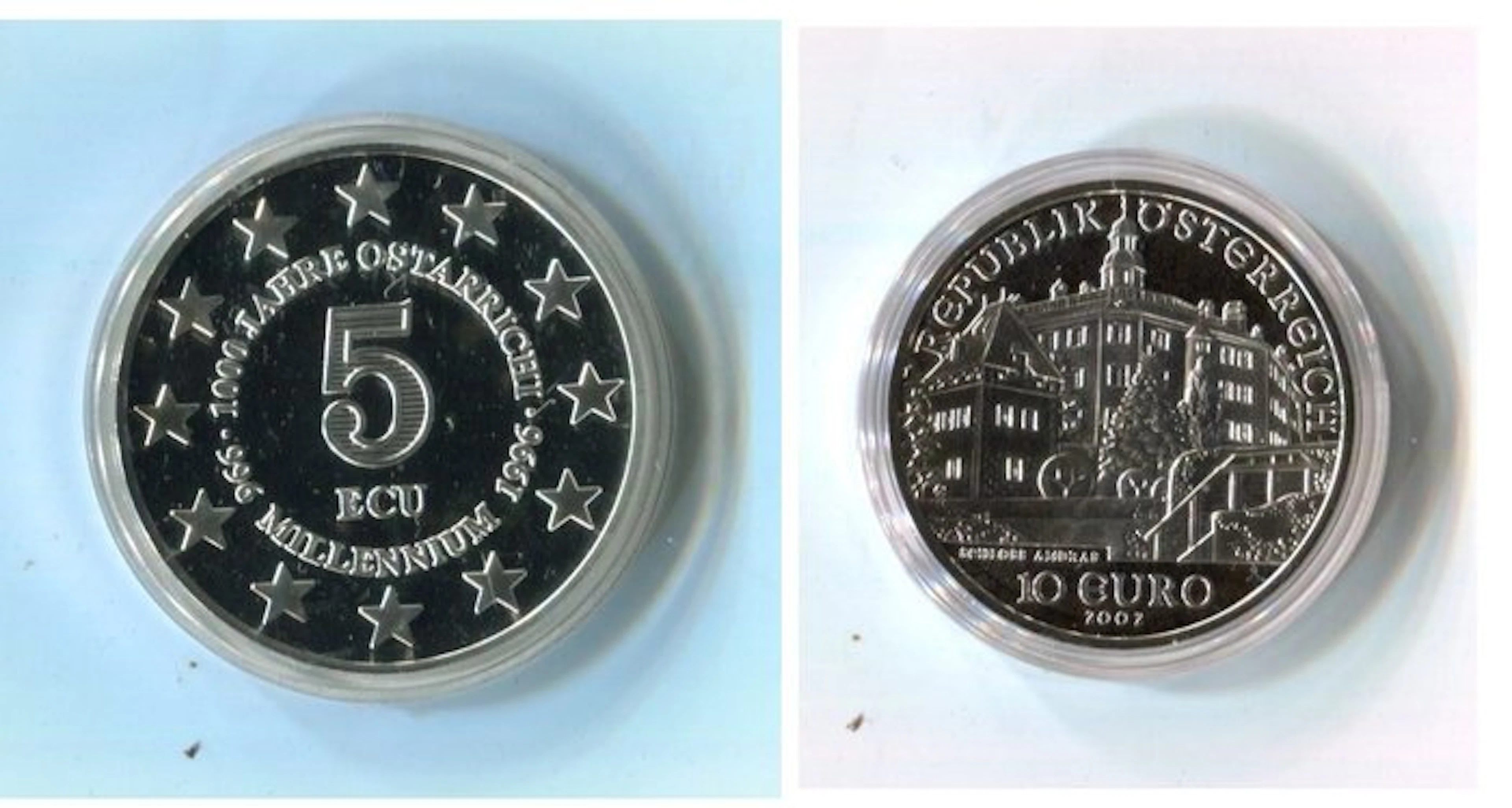 Austria. 5 Ecu / 10 Euro 1996/2002 (2 stuks) Proof (No reserve price)