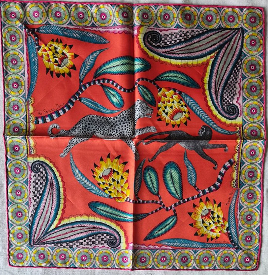 Hermès - THE SAVANA DANCE by Ardmore Artists. Gavroche. Neuf - Foulard