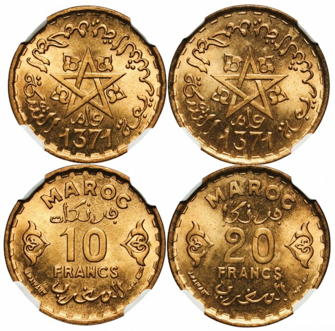 Morocco. Mohammed V. 10 Francs - 20 Francs 1952 - NGC MS64/MS65