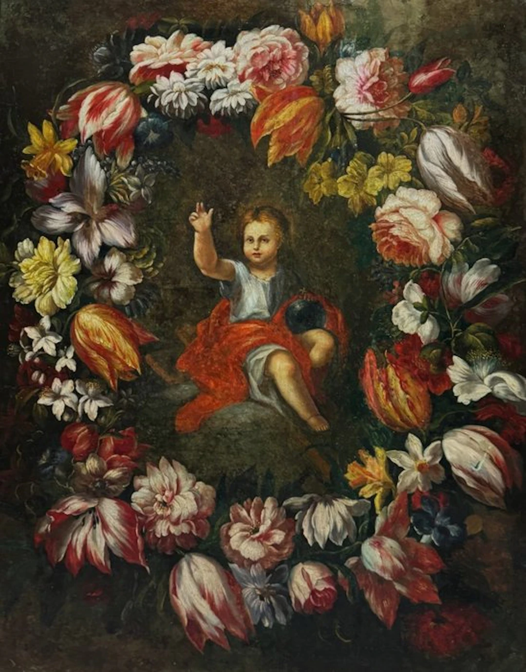 École Européene (XVIII) - Gloire du Enfant Jesus dans une Guirlande - XL format