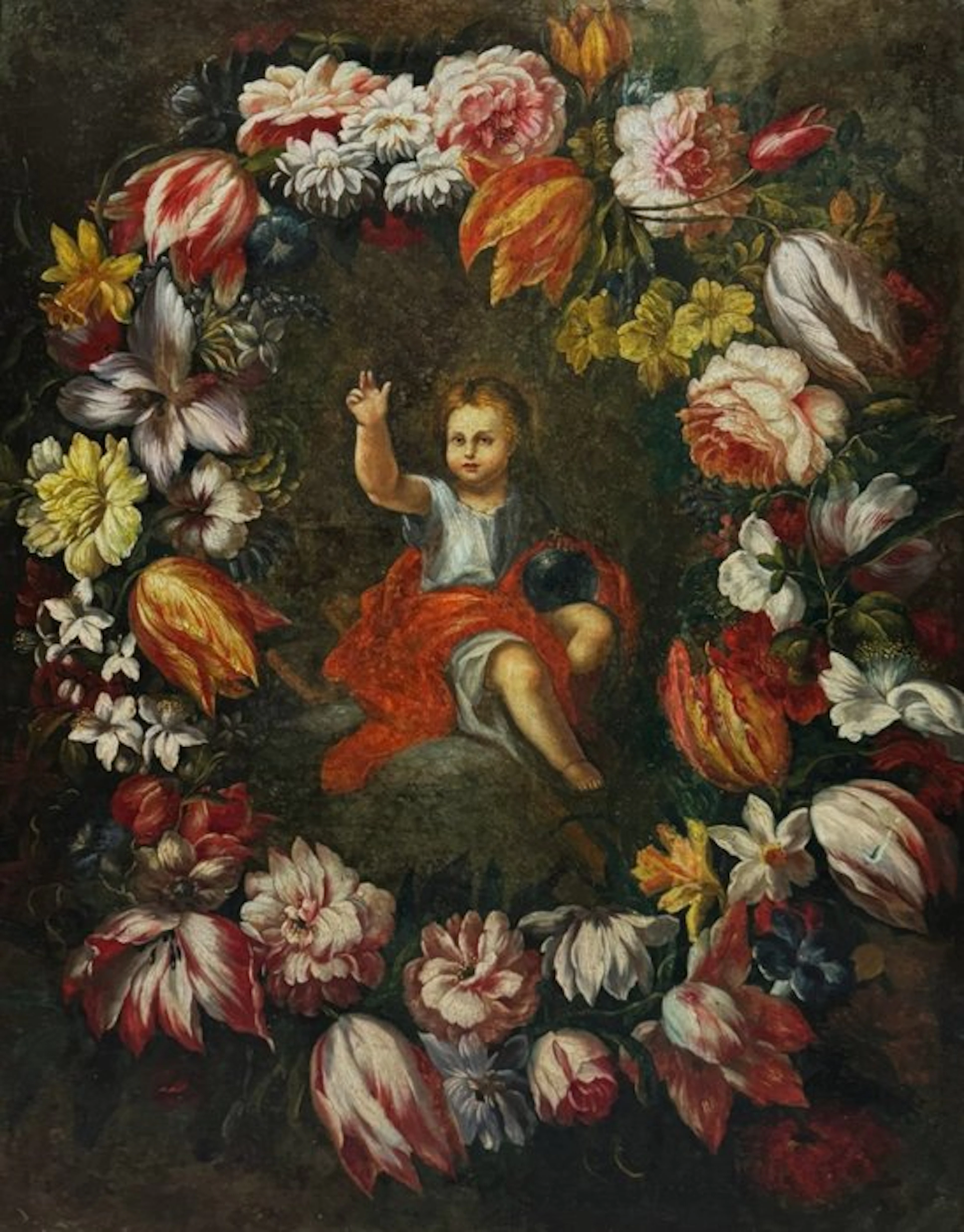 École Européene (XVIII) - Gloire du Enfant Jesus dans une Guirlande - XL format