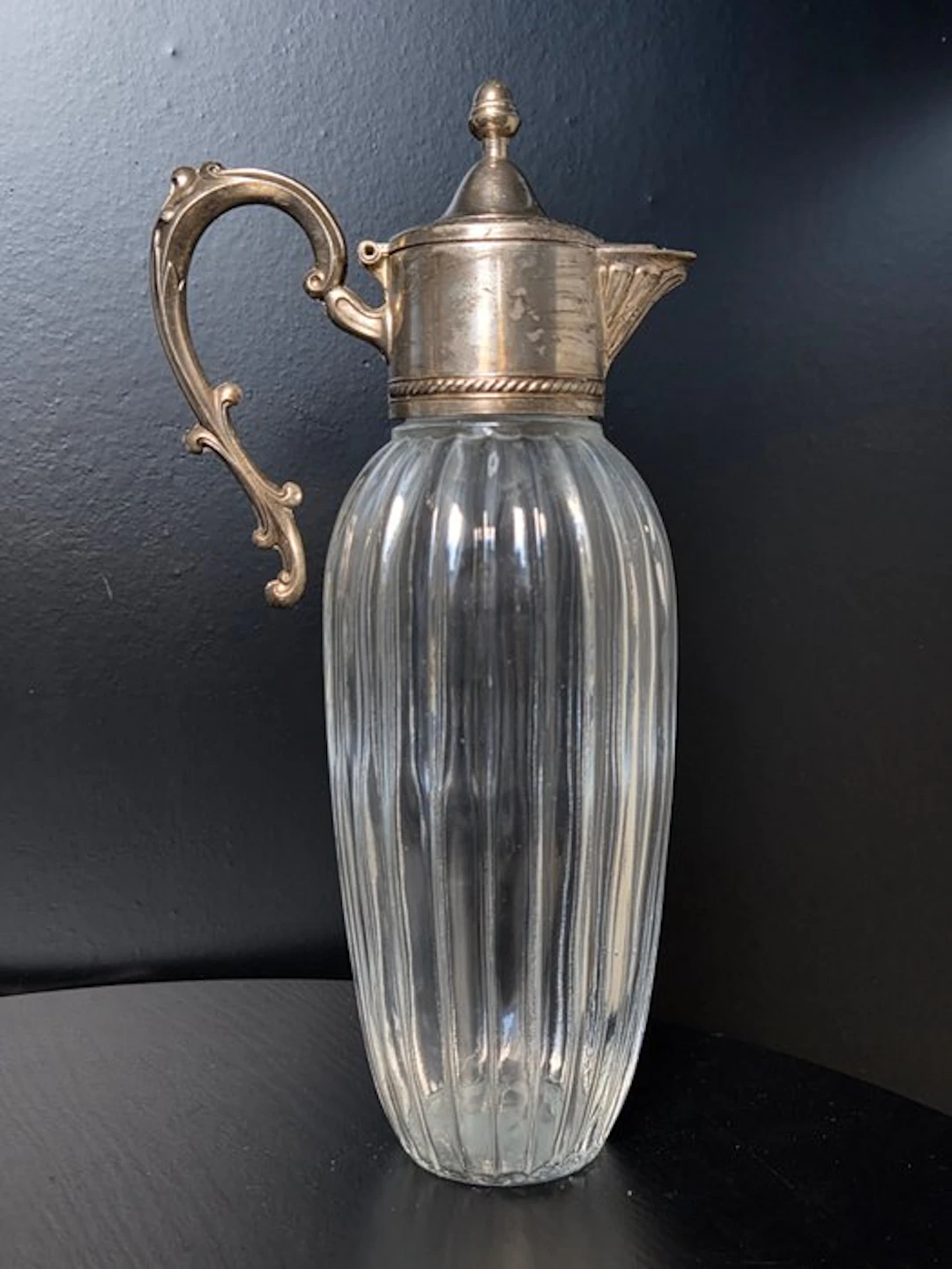 Jug - Vintage Italian Silver-Plated & Fluted Glass Claret...