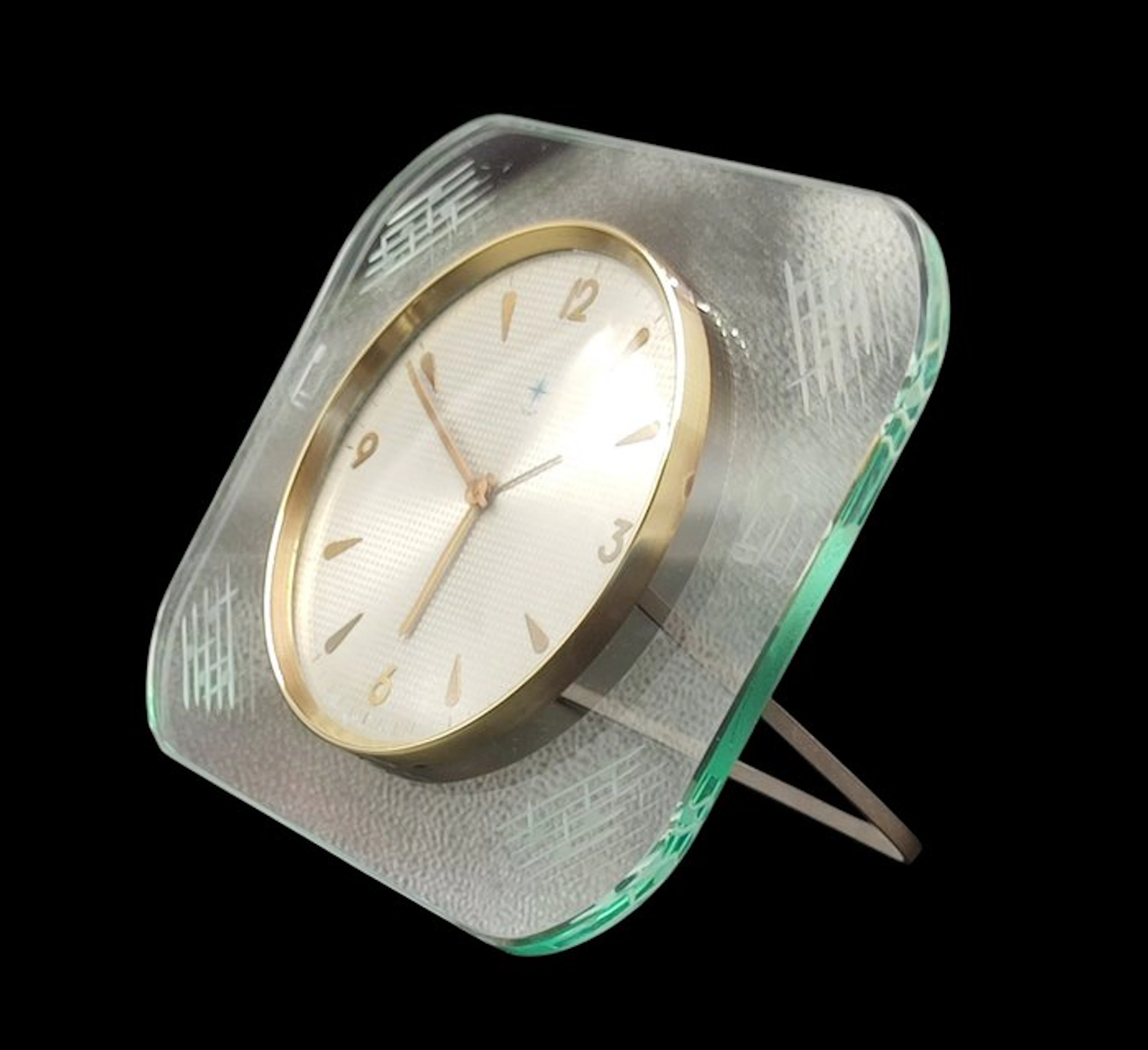 Strut clock - Vega - Vintage Brass, Glass - 1950-1960 - Table alarm clock