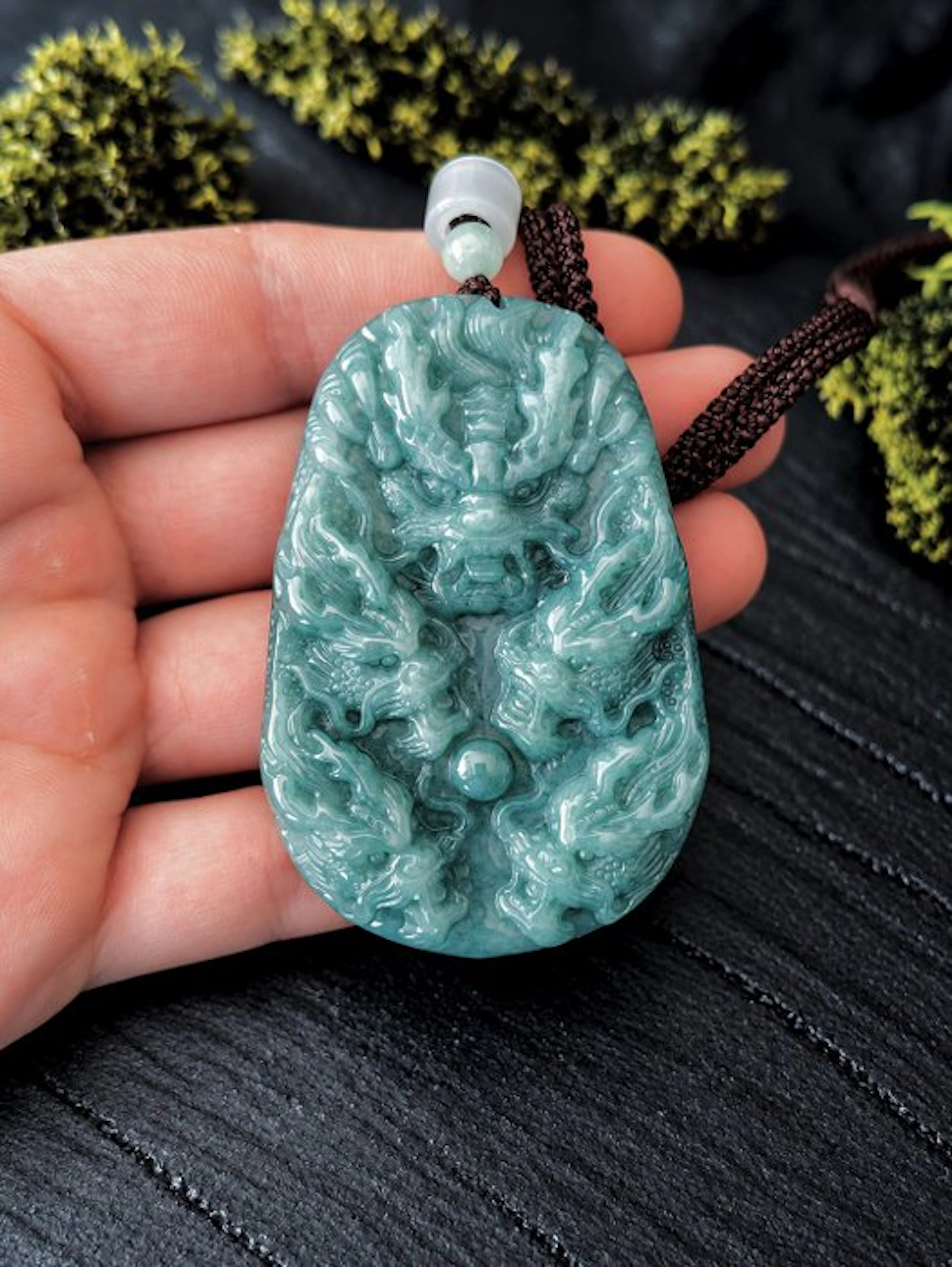 Certified Jadeite Pendant Jade Dragon Engraving- 63.43 g - (1)