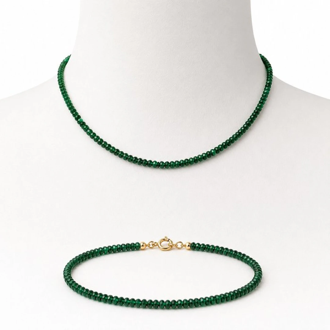 No reserve price - 2 piece jewellery set - 18 kt. Yellow gold Emerald
