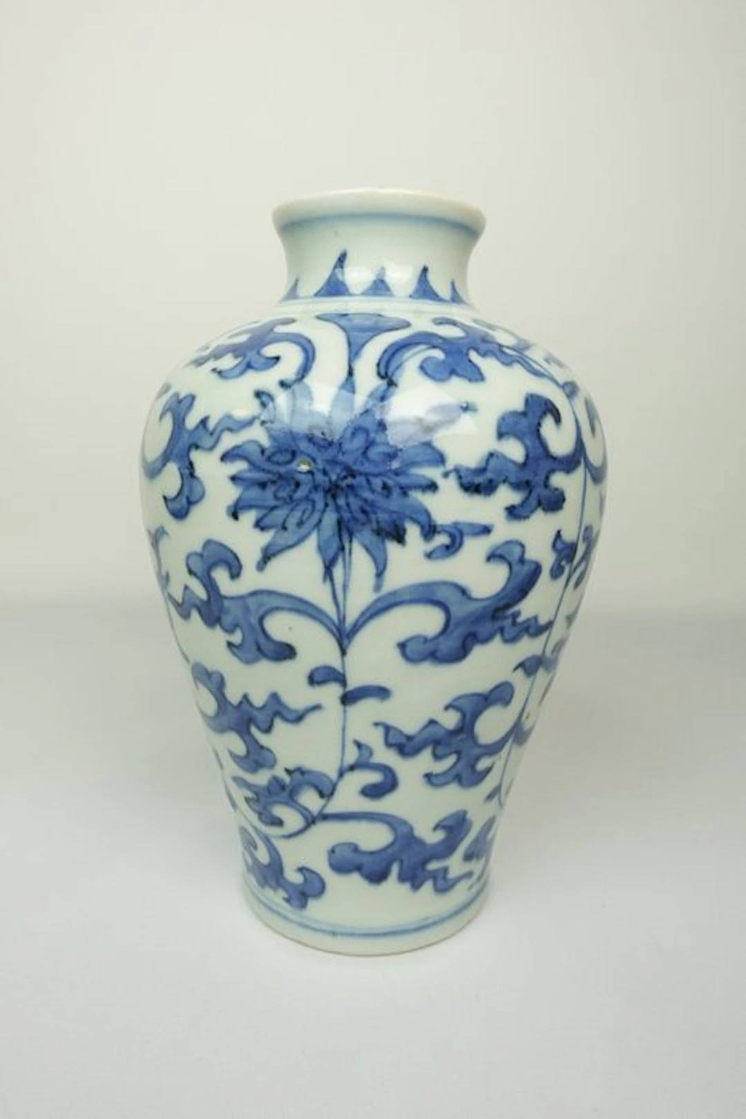 Blue-and-White Scrolling Lotus Vase - Porcelain - China...