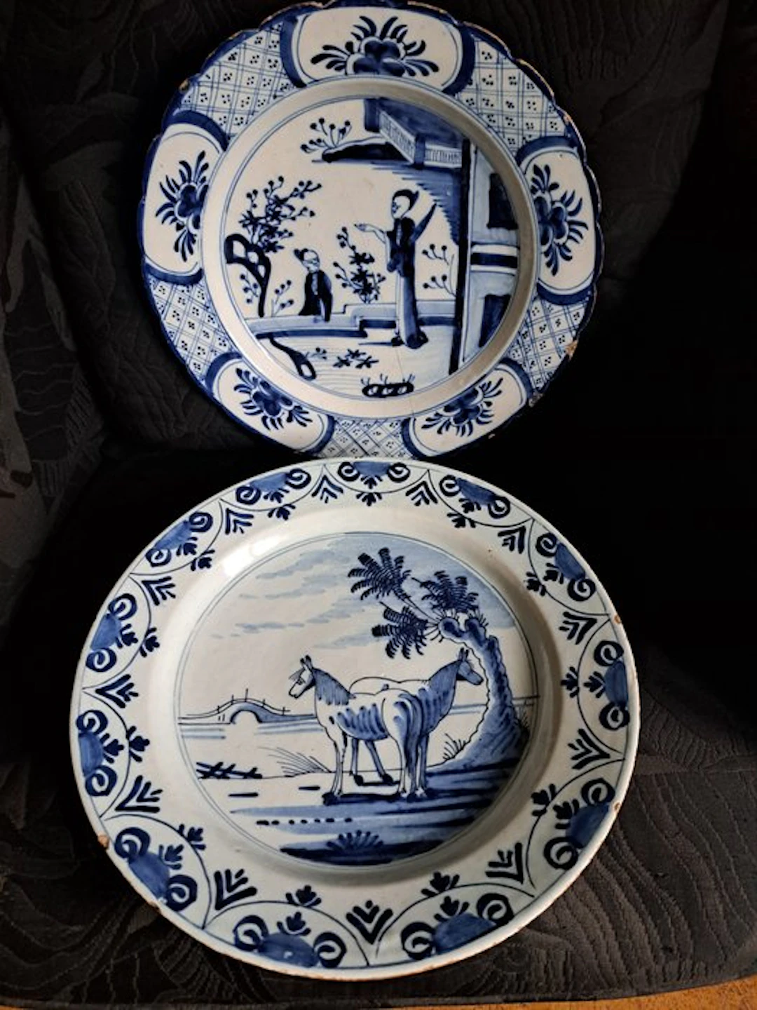 Dish (2) - Pottery - Two large Delft dishes