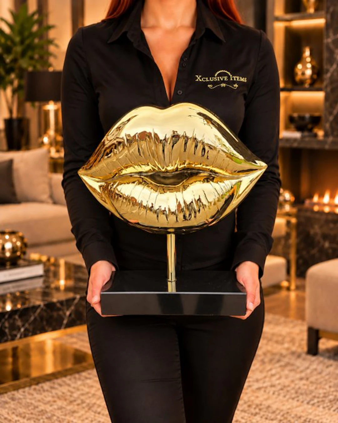 Decorative ornament - XL Gold Lips - Marble