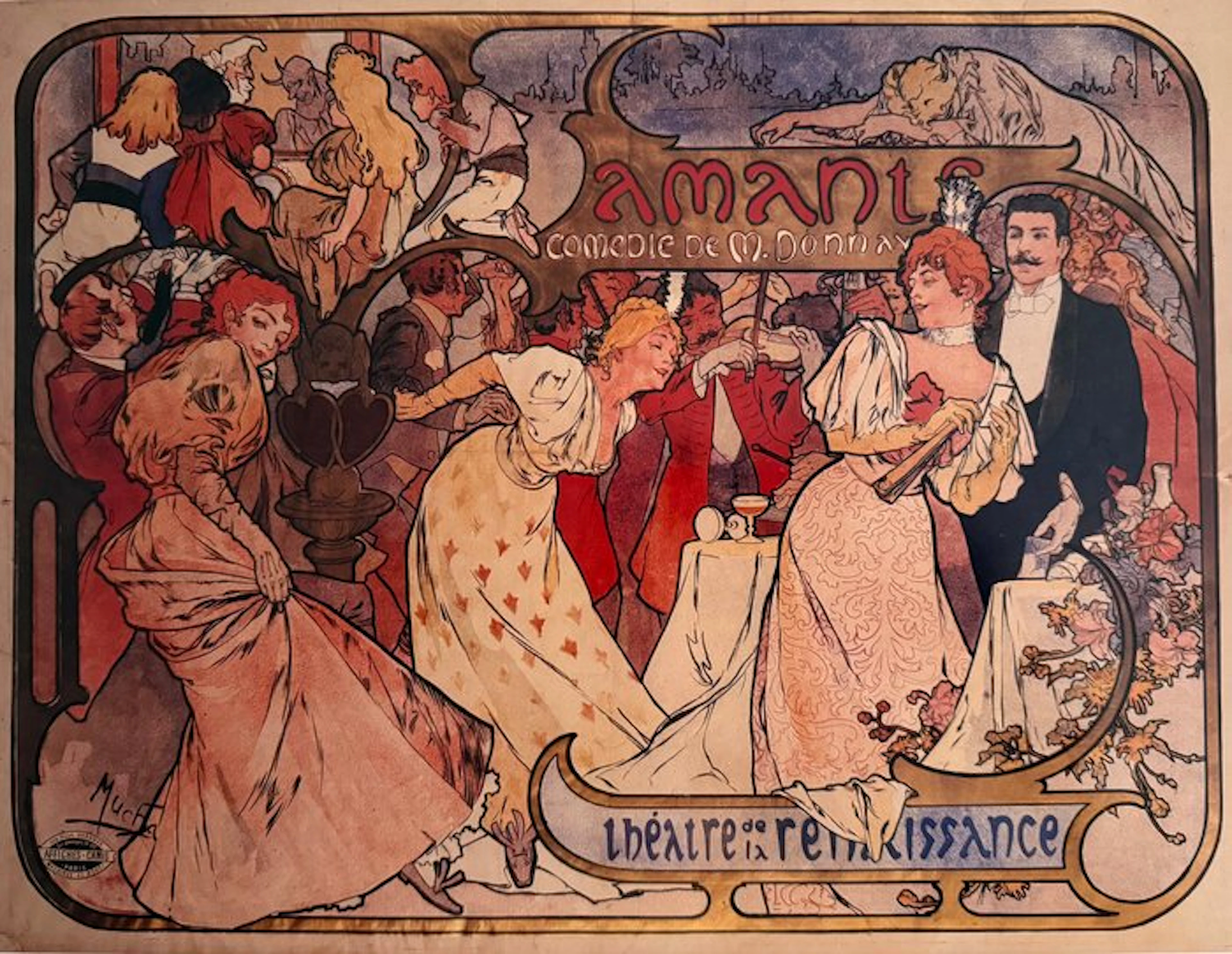 Marie Alphonse Mucha - “Affiche pour les Amants, 1895”. Gesigneerd in de plaat.