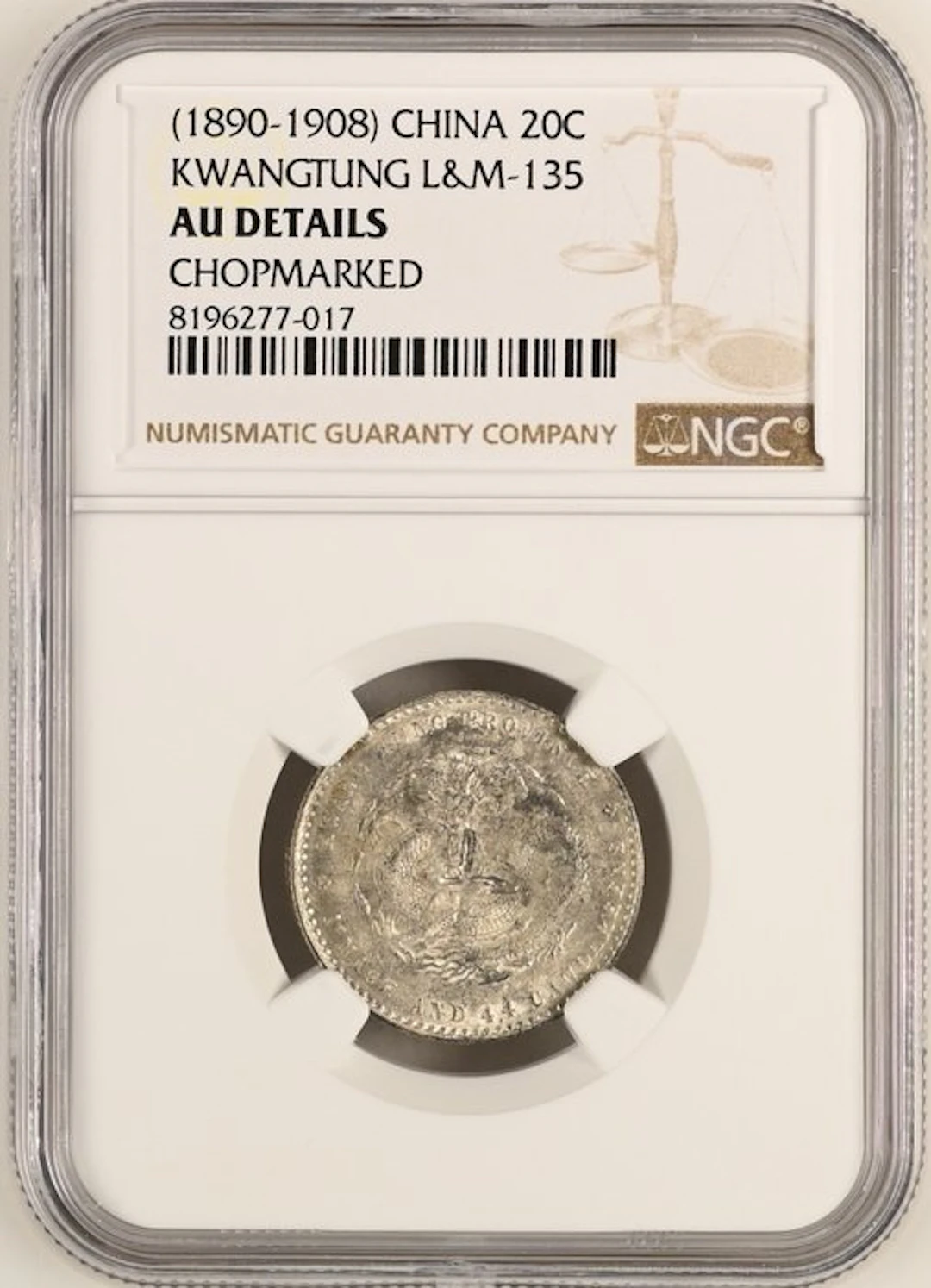 China, Qing dynasty. Kwangtung 20 Cents 1890-1908 LYM-135 (No reserve price)