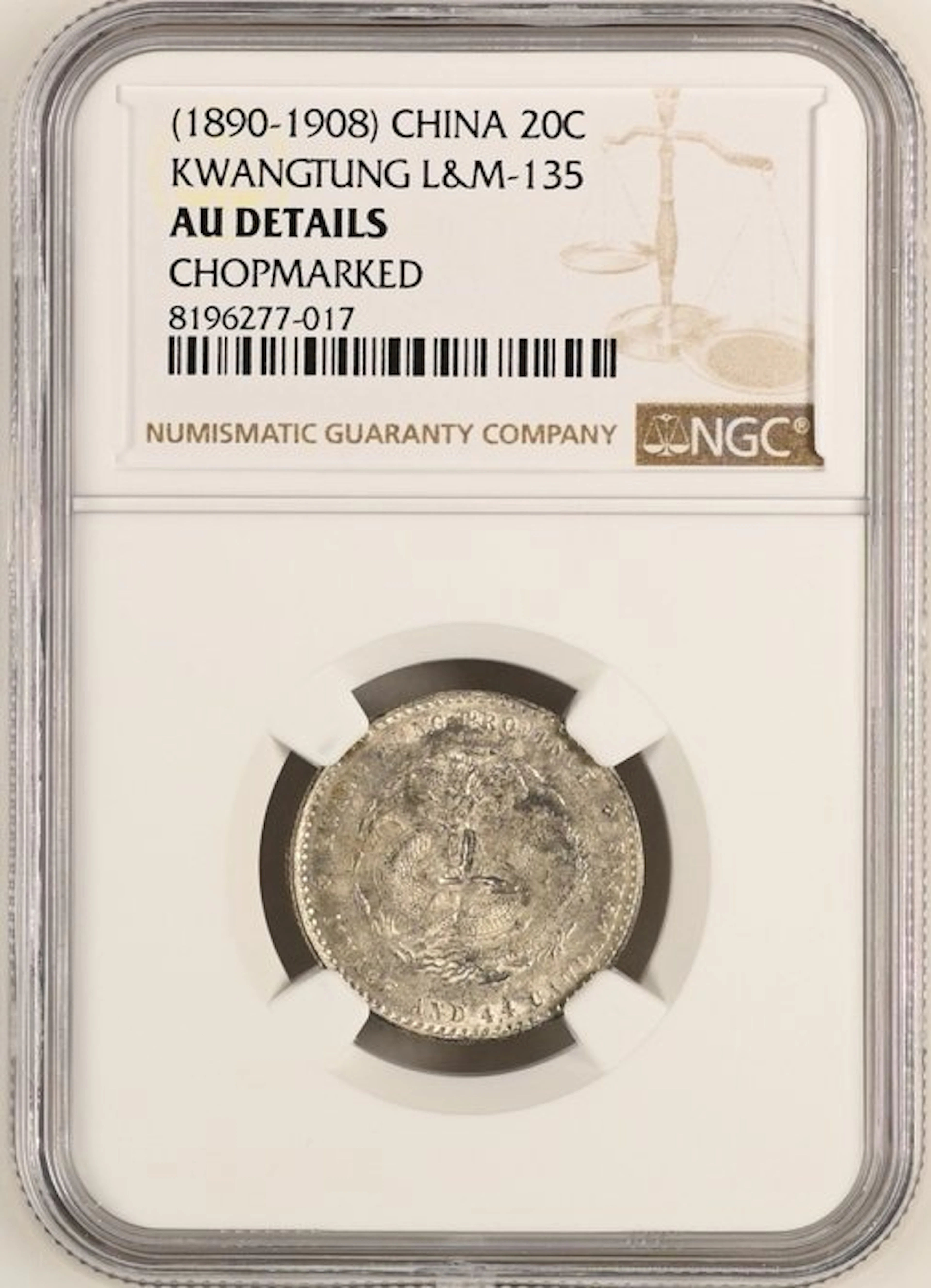 China, Qing dynasty. Kwangtung 20 Cents 1890-1908 LYM-135 (No reserve price)