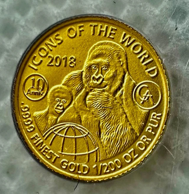 Rwanda. 10 Francs Berggorilla 2018 , 1/200 Oz , oro (.999) (No reserve price)