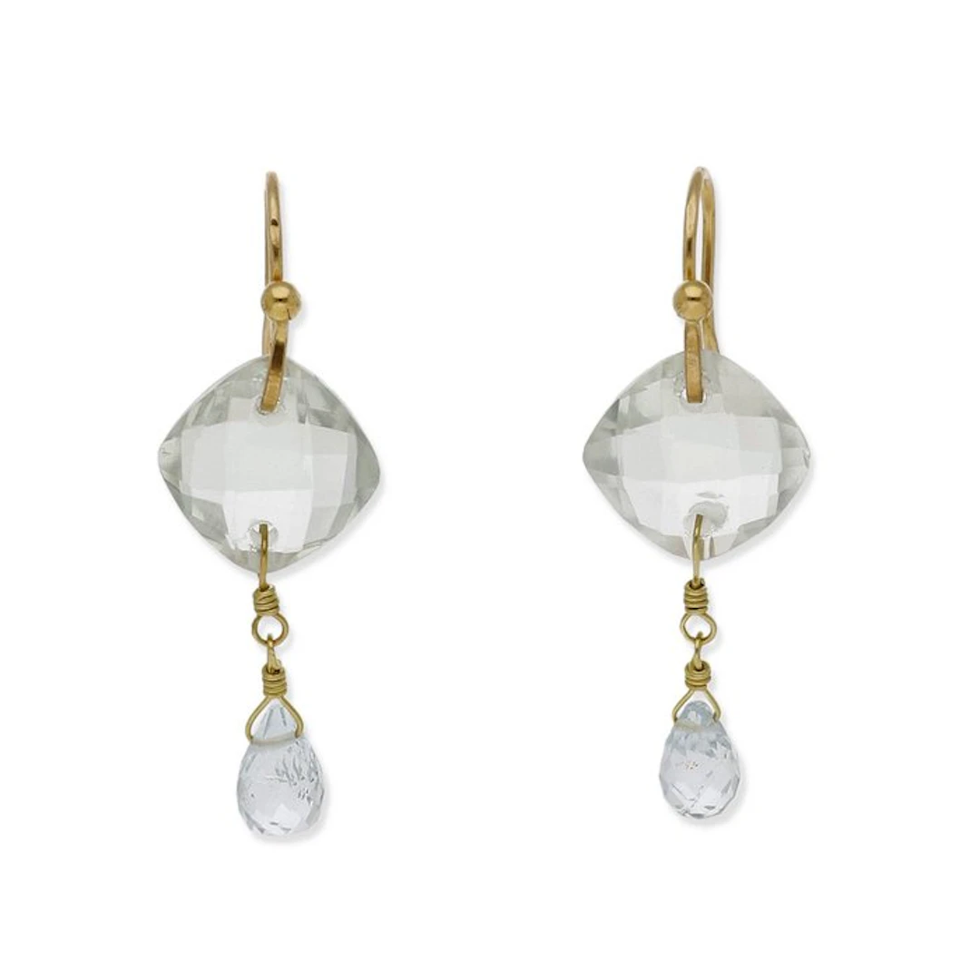 Earrings - 18 kt. Yellow gold Quartz - Quartz