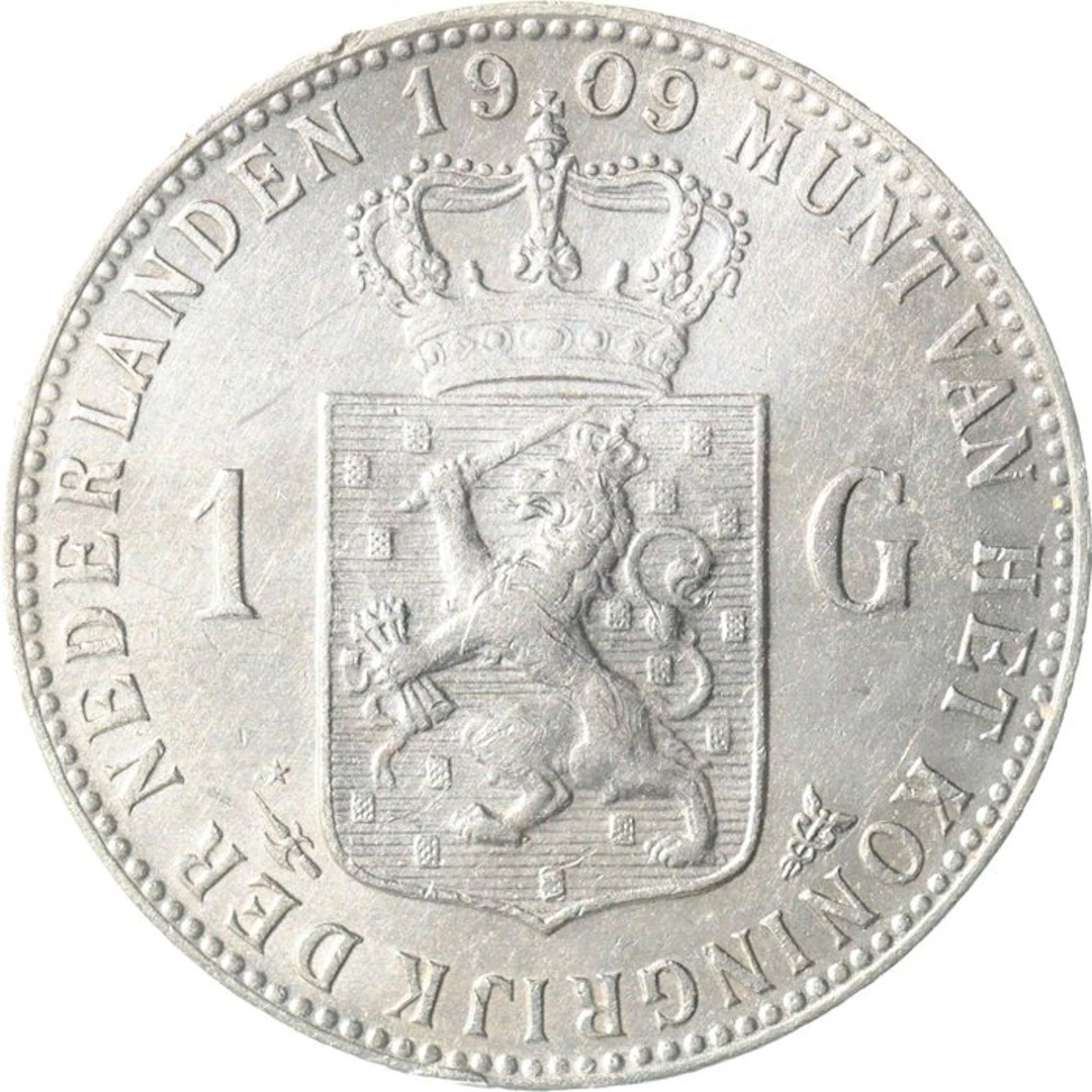 Netherlands. Wilhelmina. 1 Gulden 1909 ZELDZAAM (No reserve price)