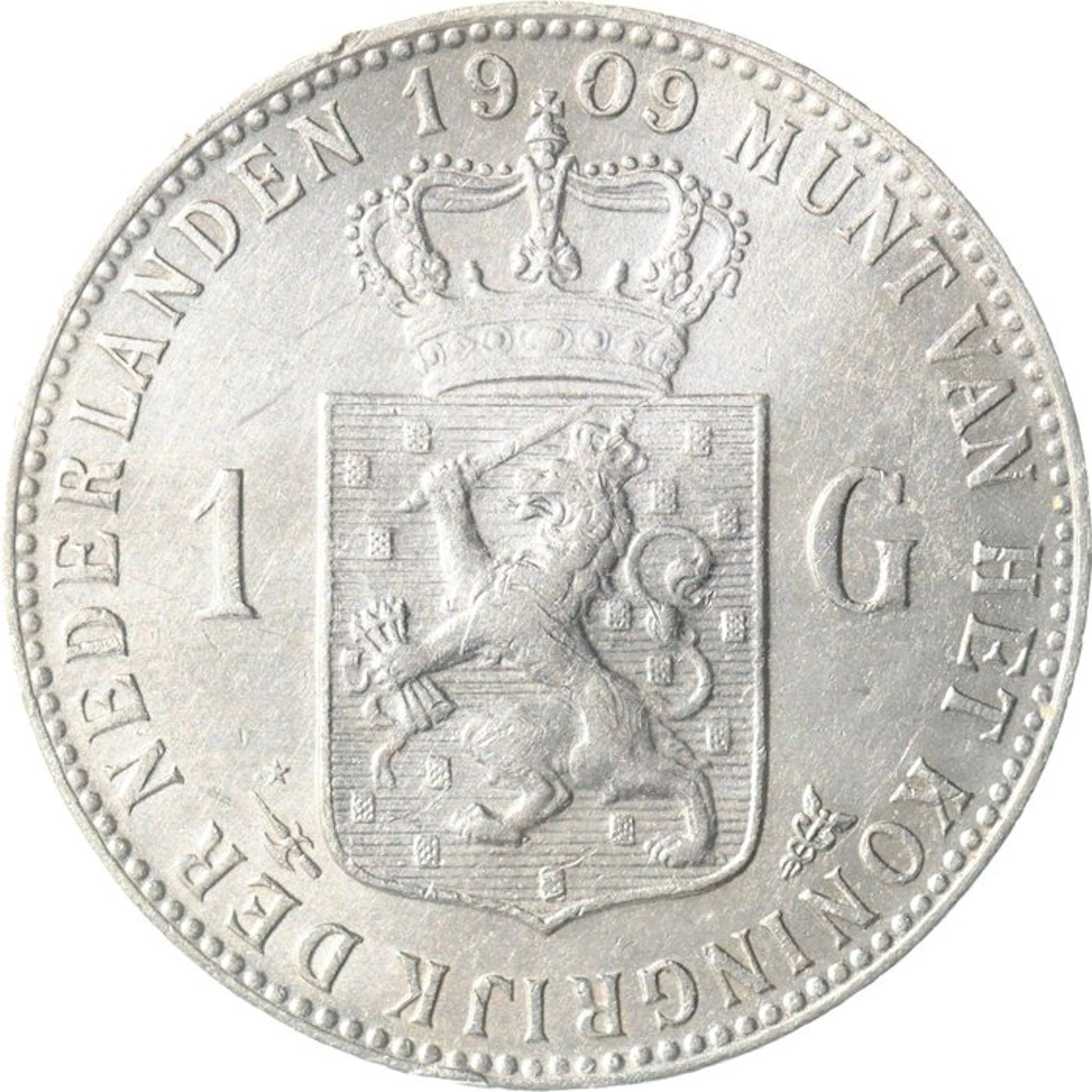 Netherlands. Wilhelmina. 1 Gulden 1909 ZELDZAAM (No reserve price)
