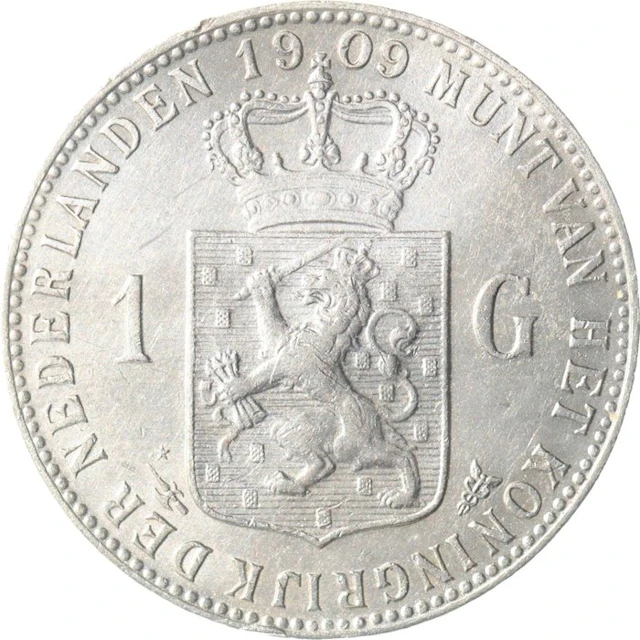 Netherlands. Wilhelmina. 1 Gulden 1909 ZELDZAAM (No reserve price)