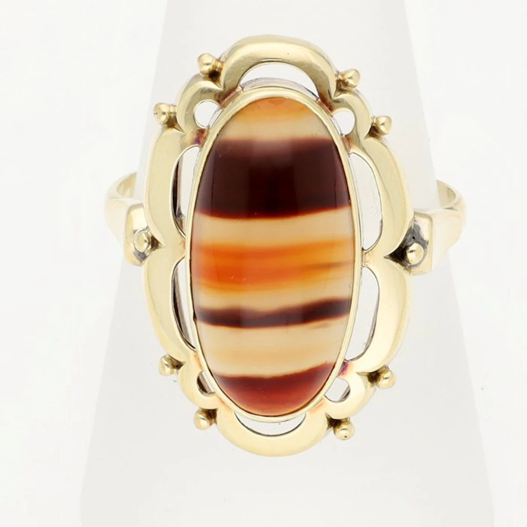 Ring - 14 kt. Yellow gold - agate