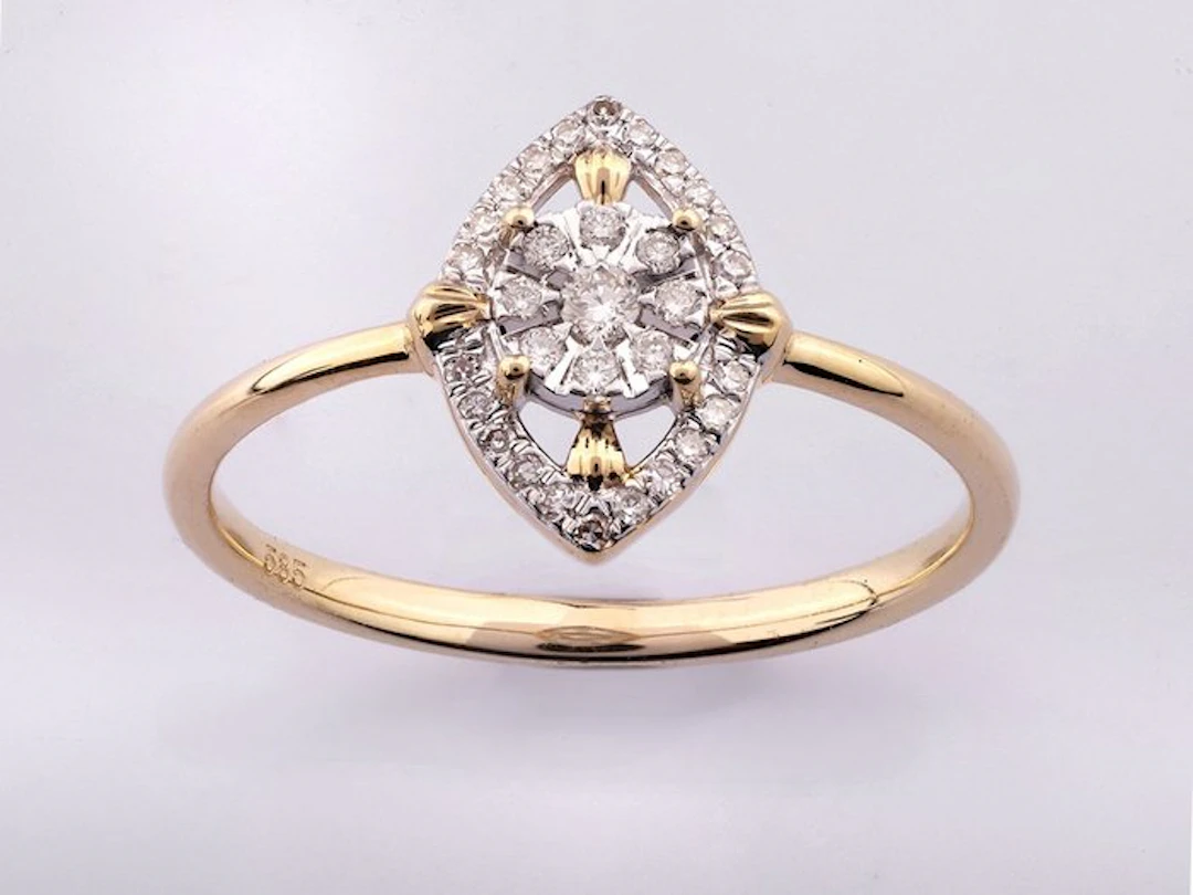 Ring - 14 kt. Yellow gold - 0.12ct. tw. Diamond (Natural)