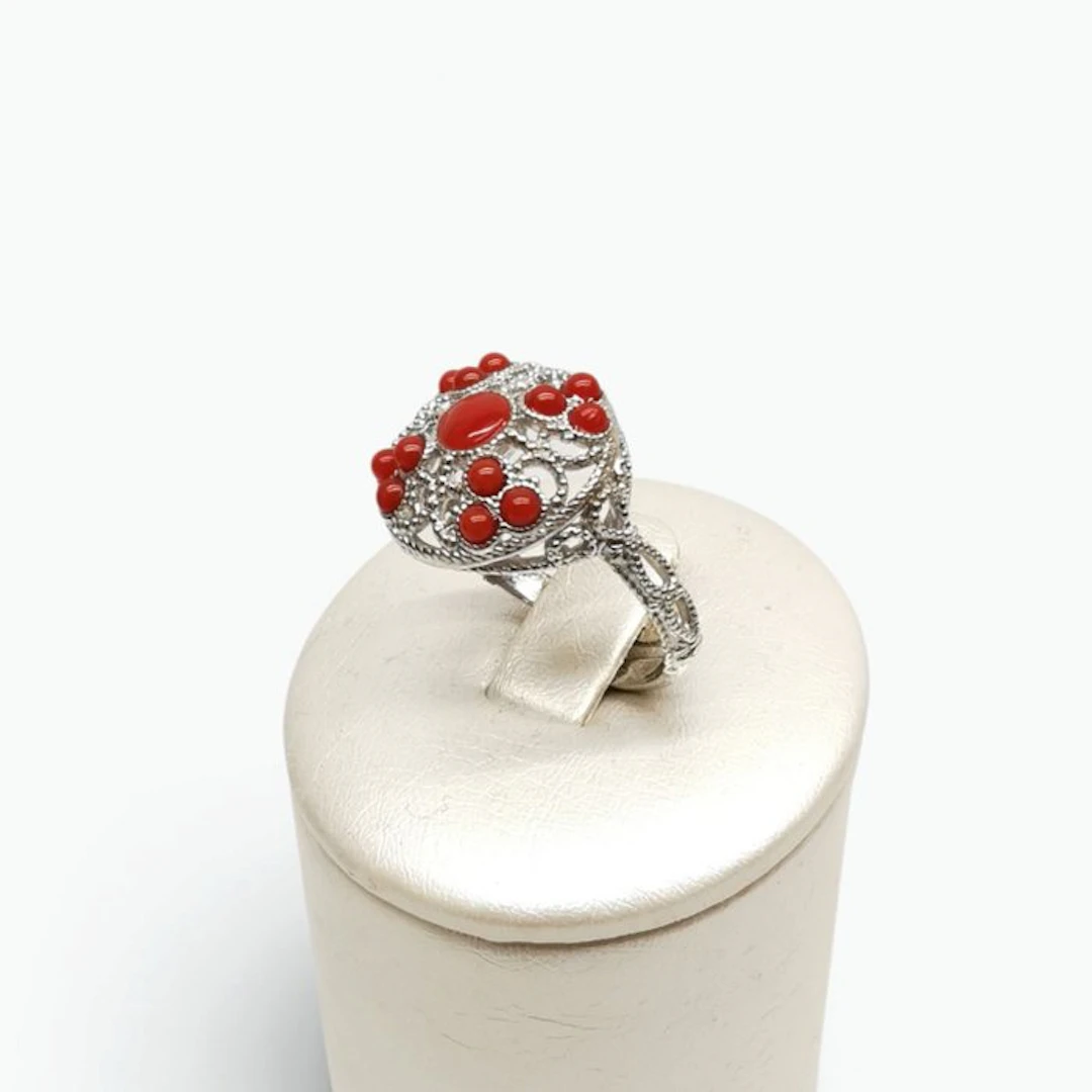 Coral - Sterling Silver 925 - Ring - Italian Craftsmanship