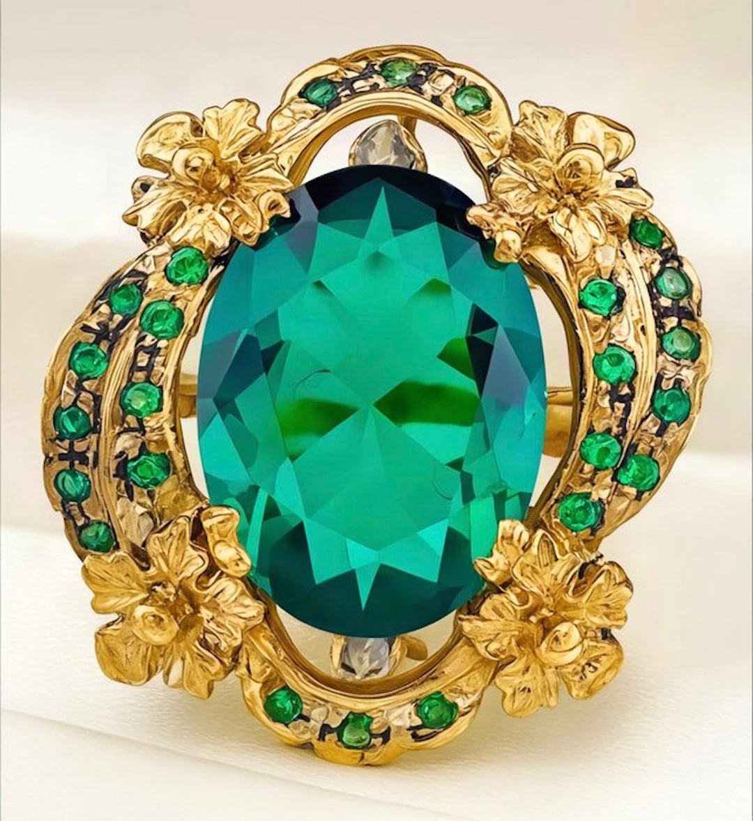 No reserve price - Ring - 9 kt. Yellow gold, Silver Emerald - Diamond