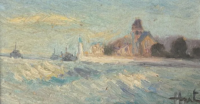 French school (XX) - Marine - La mer à Quilbeuf sur Mer - Normandie