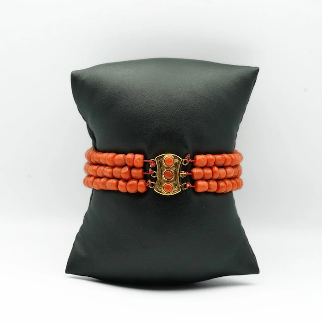 Bracelet - 14 kt. Yellow gold Blood Coral - Blood Coral