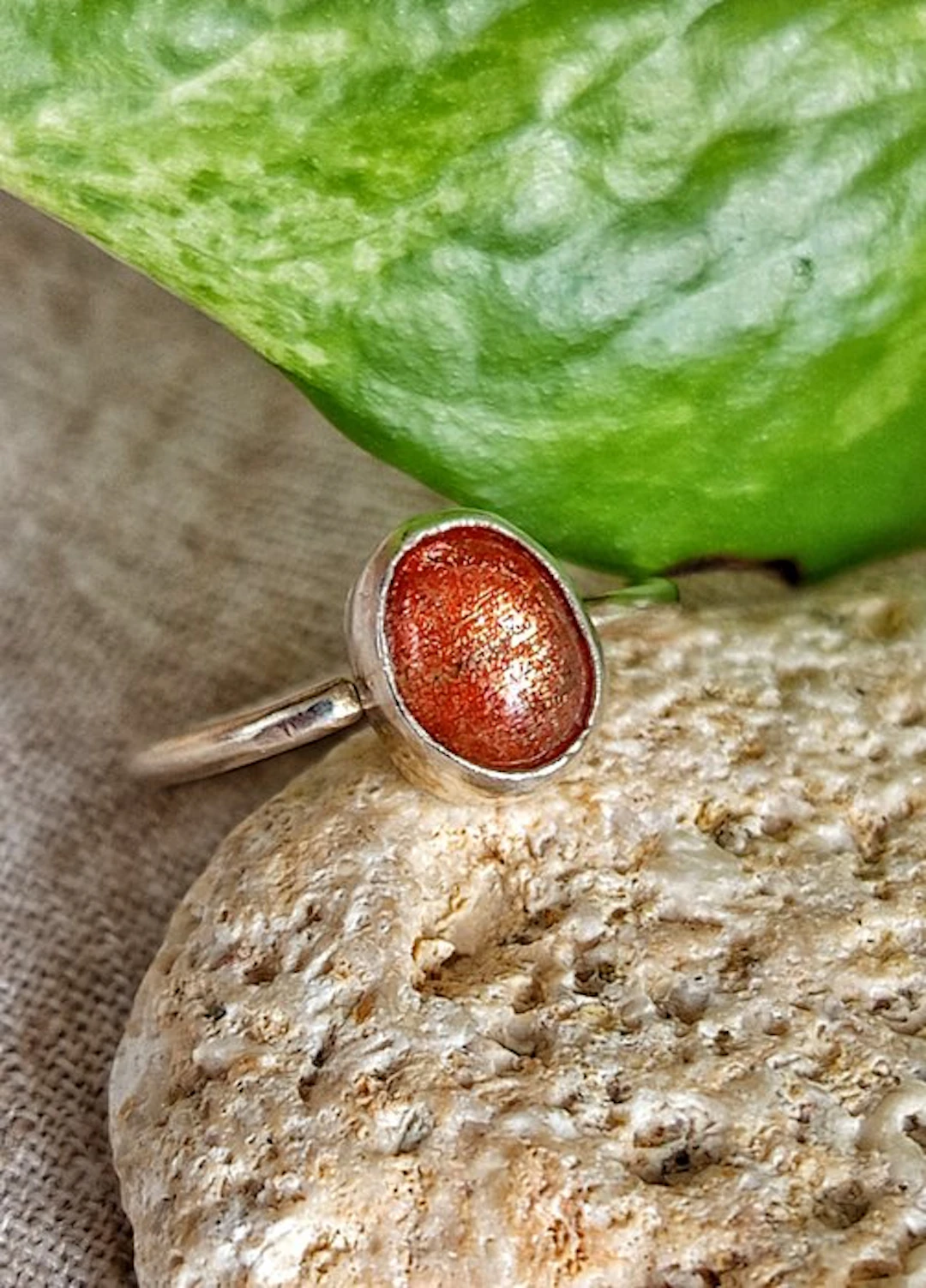 Handmade ring "Calore" in 925 silver with sunstone