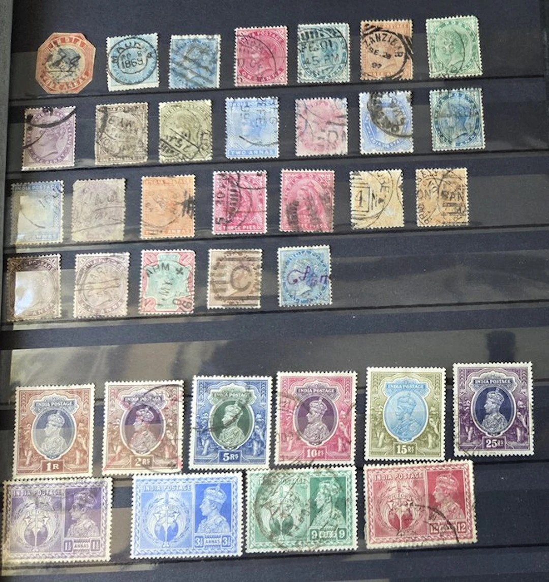 India - d828) Only classic stamps, many cancellations on 17 photos.