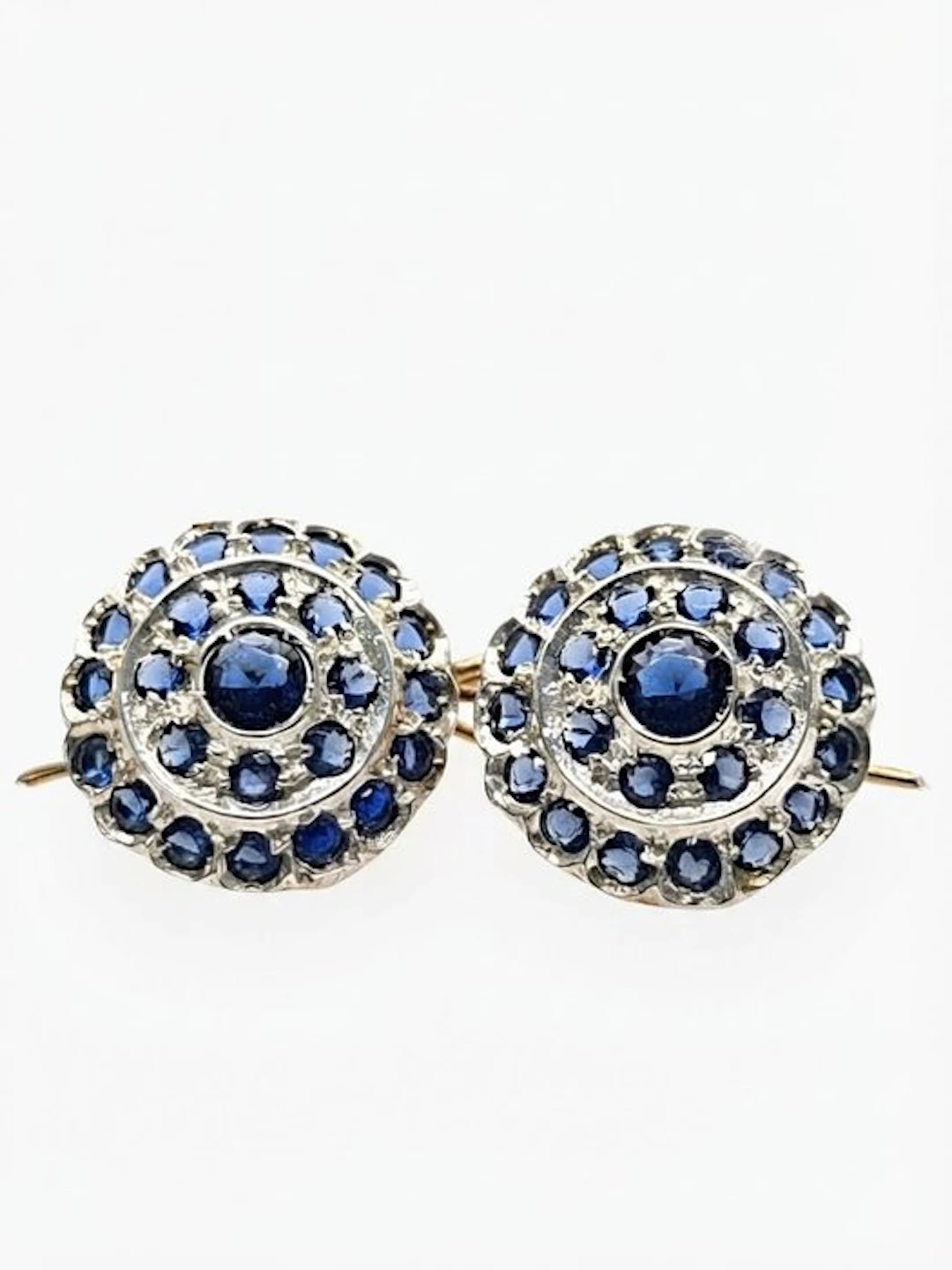 No reserve price - Earrings - 9 kt. Silver, Yellow gold Sapphire - Sapphire