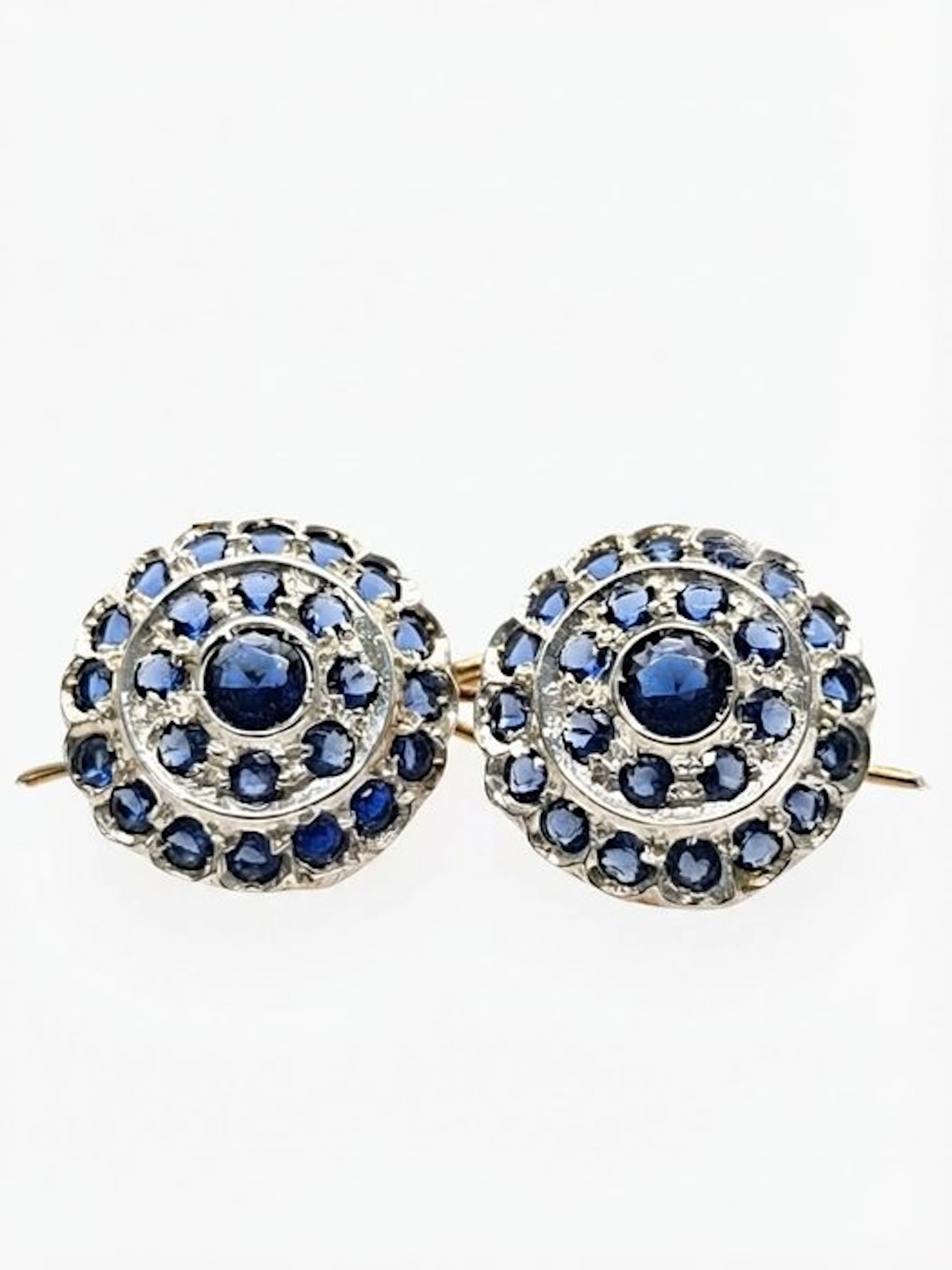 No reserve price - Earrings - 9 kt. Silver, Yellow gold Sapphire - Sapphire