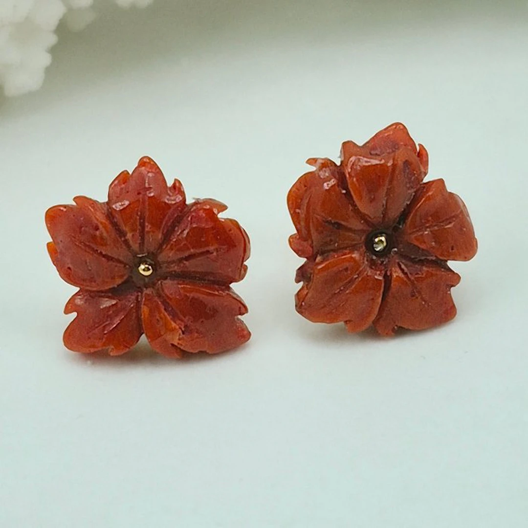 Coral - Silver, Gold-plated, No Reserve - Earrings - CORALLO MEDITERRANEO
