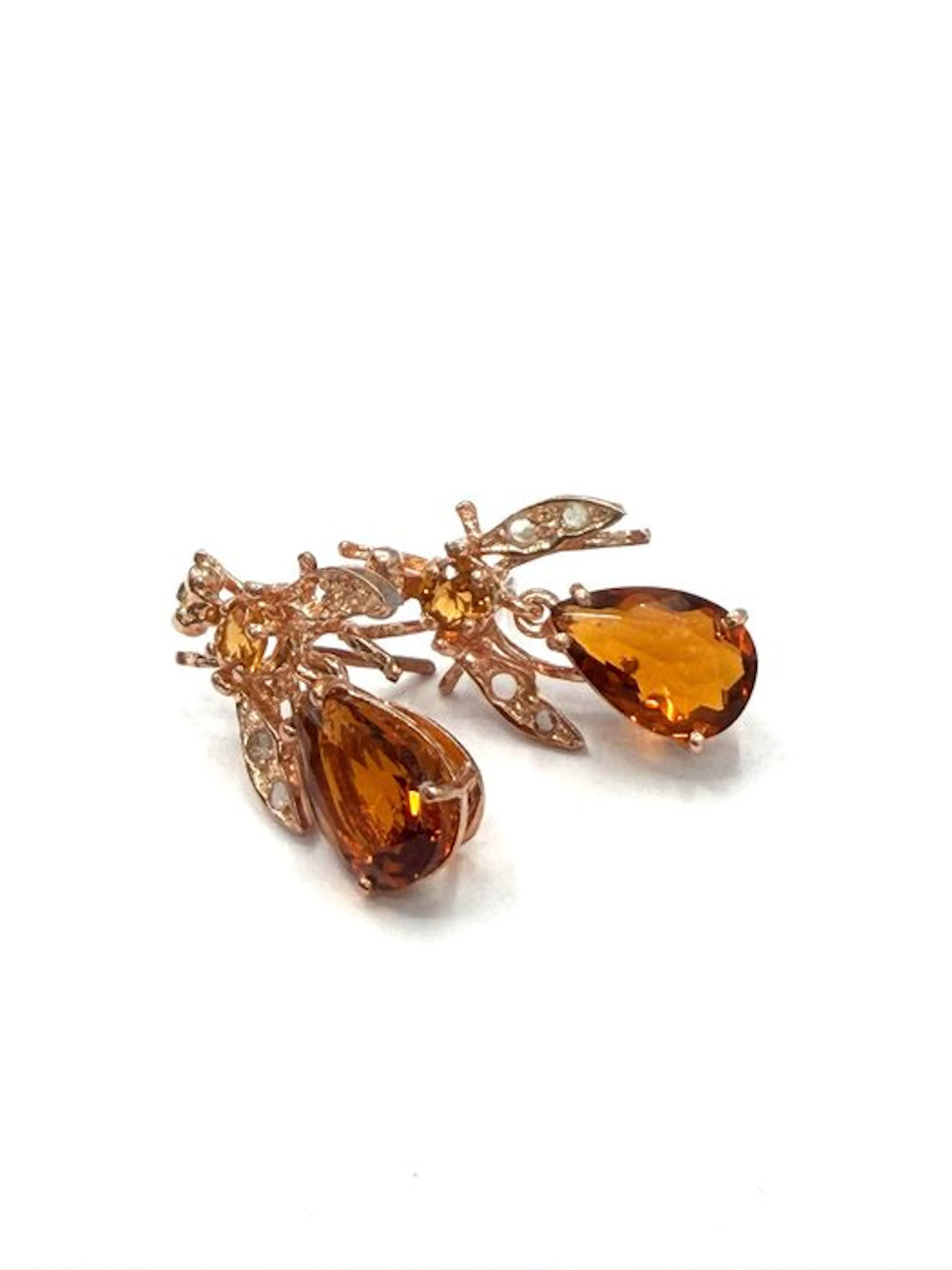 No reserve price - Earrings - 9 kt. Silver, Rose gold Spinel - Diamond