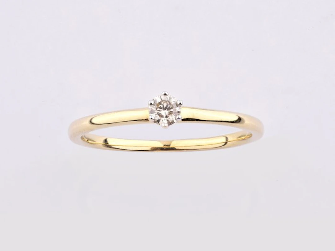 No reserve price - Ring - 14 kt. Yellow gold - 0.12ct. tw. Diamond (Natural)