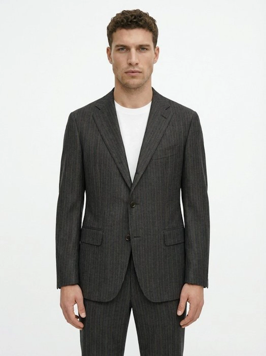 CARUSO - 50 IT - Grey Pinstripe Suit Wool Silk Cashmere...