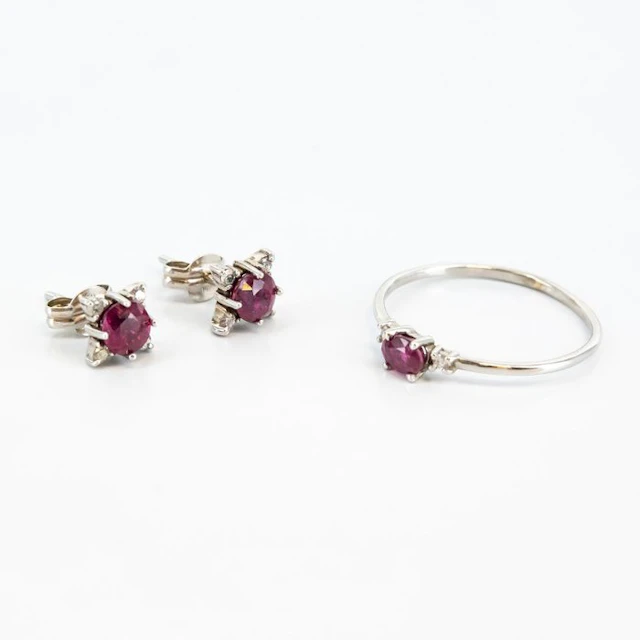 2 piece jewellery set - 14 kt. White gold Ruby - Diamond