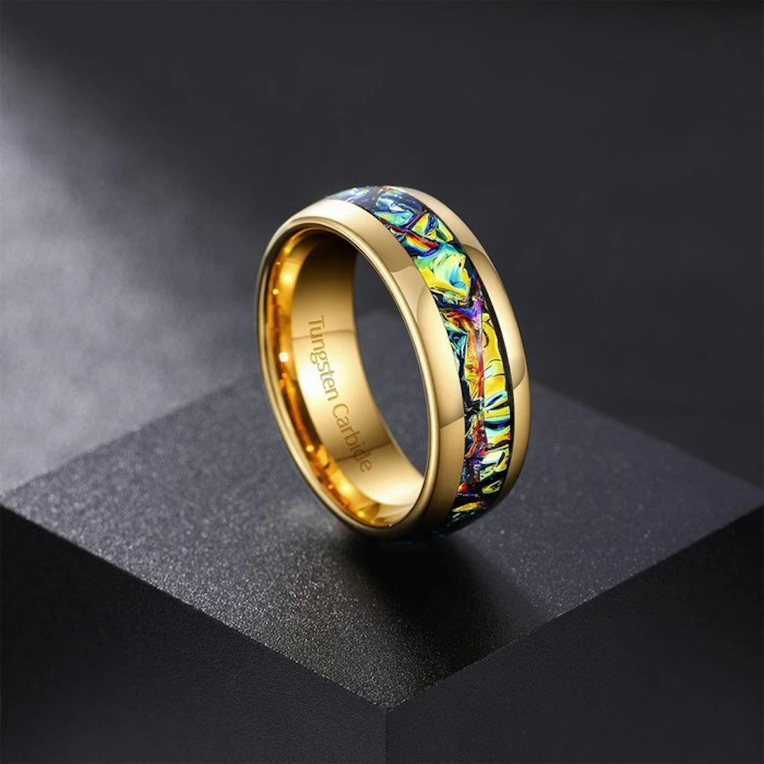 Tungsten Carbide Ring - Precision Laser Crafted Abalone Inlay Ring- 10 g - (1)