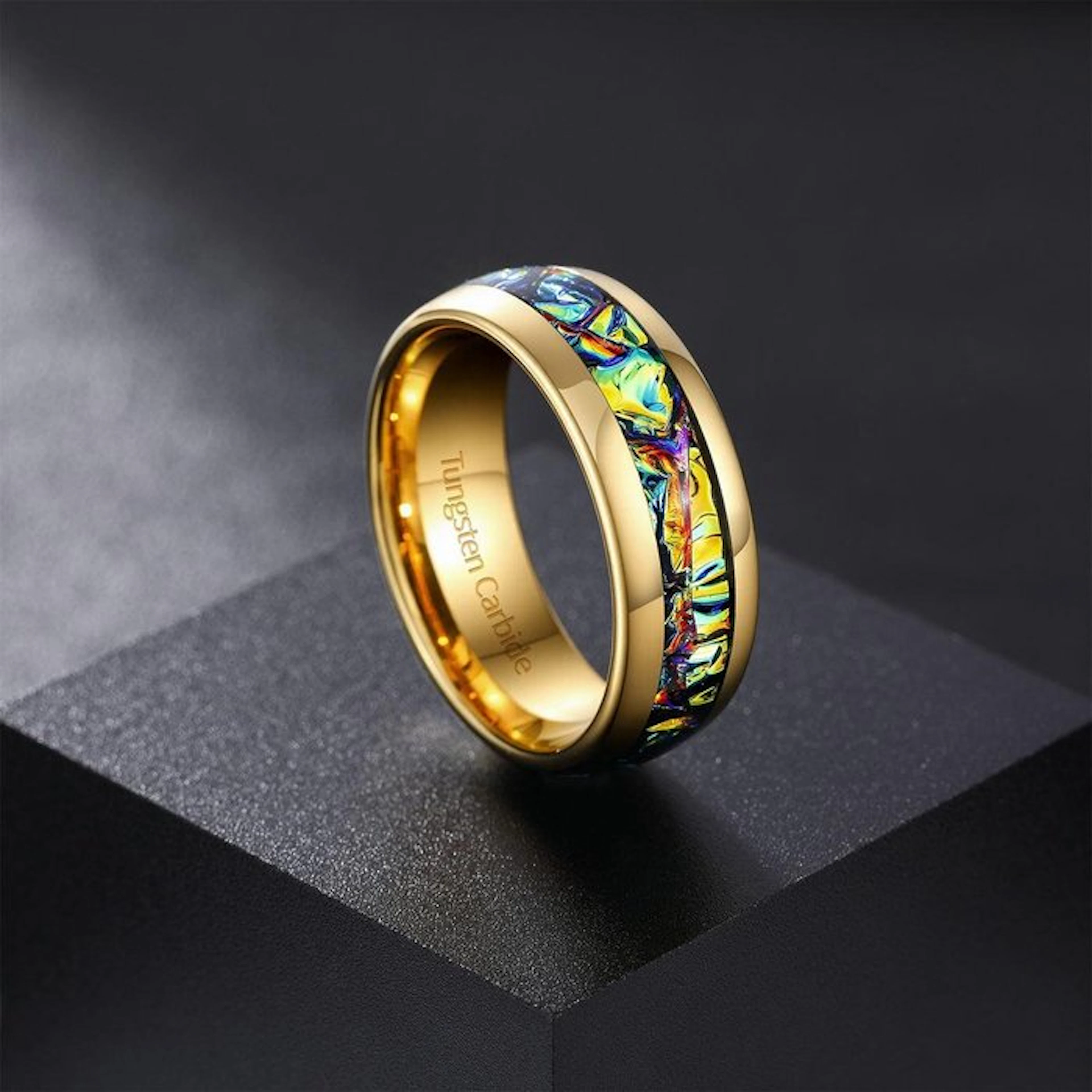 Tungsten Carbide Ring - Precision Laser Crafted Abalone Inlay Ring- 10 g - (1)
